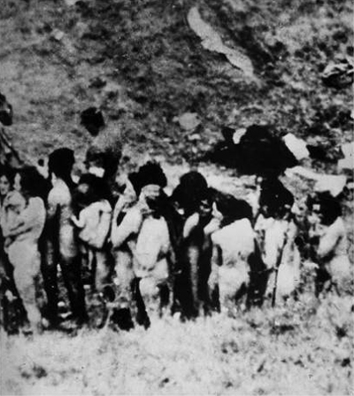 Naked women meeting their fate at Treblinka. Note the baby in mothers arm.