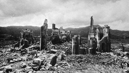 Urakami Cathedral after bombing.