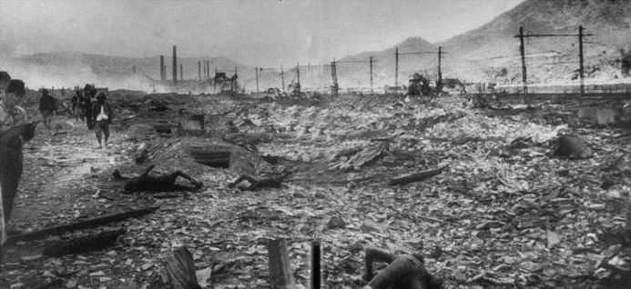 Atomic bombing of Nagasaki, August 9, 1945. Photograph by Yosuke Yamahata, assigned to document the destruction.