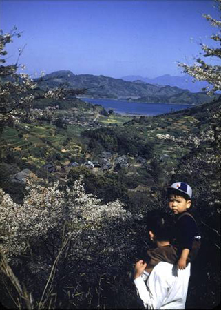 At Nagasaki Harbor with my son, Paul, ca. 1950