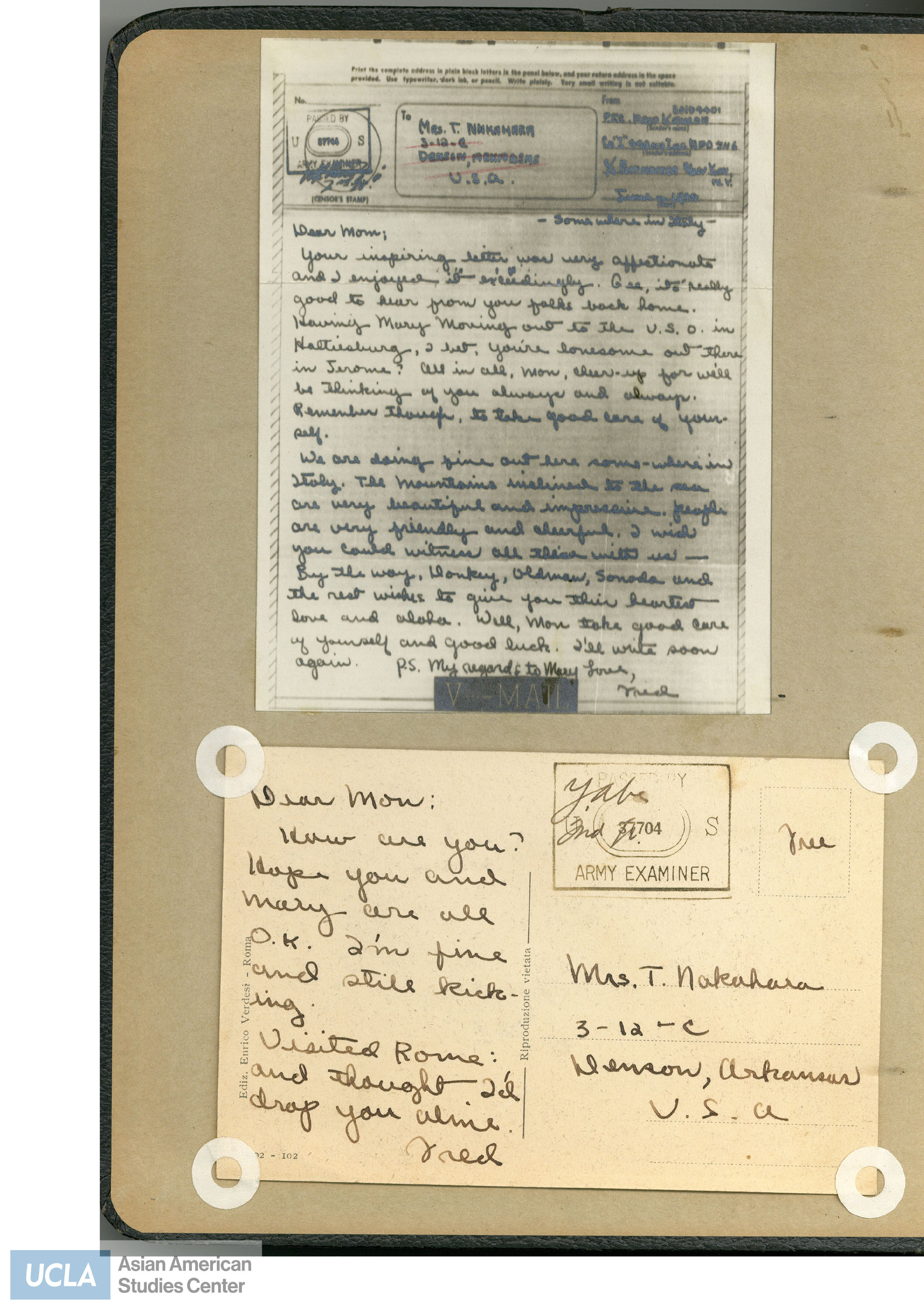 Scrapbook including letters written to Yuri's mother during the course of 1945-1946.