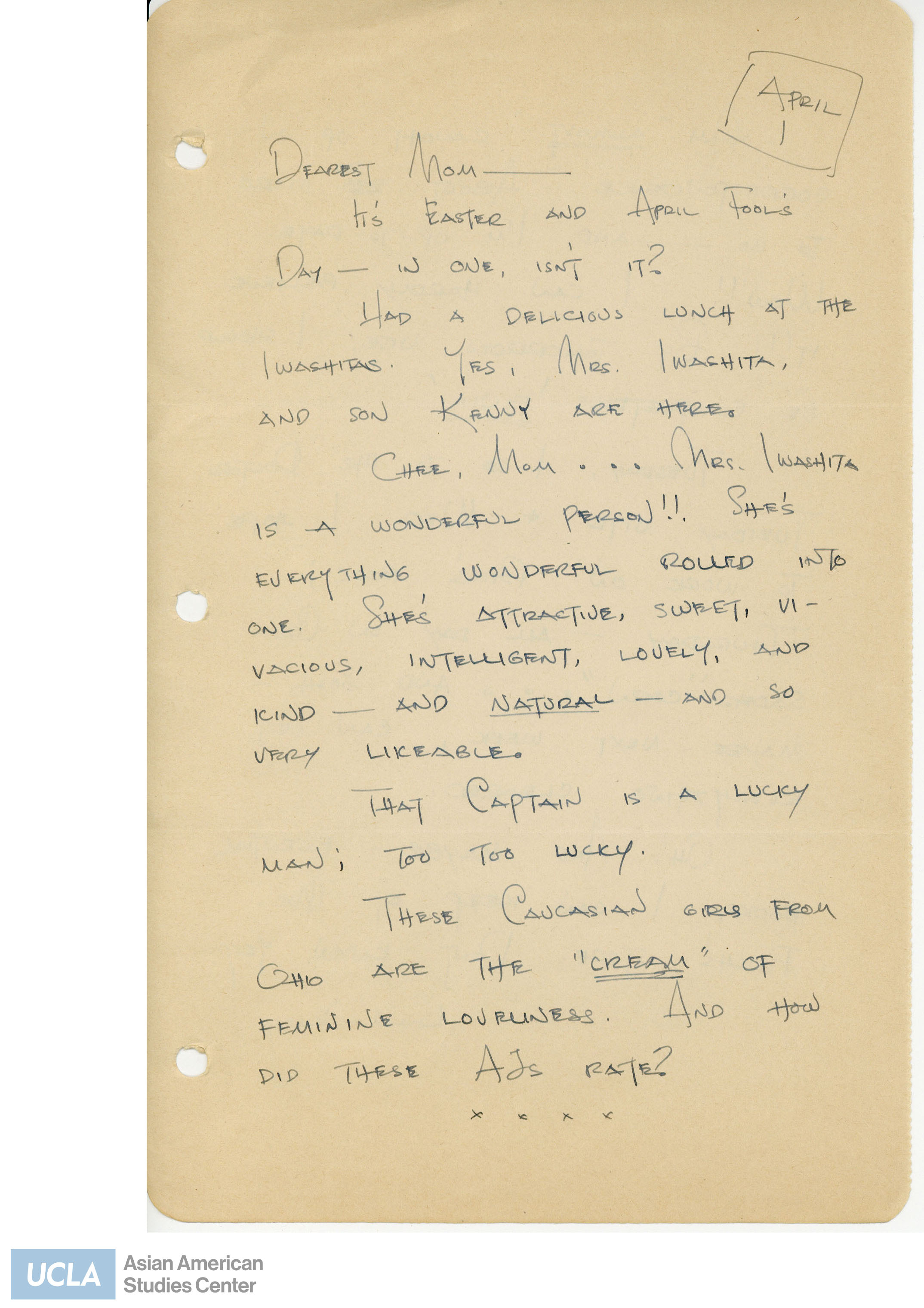 Letter regarding having lunch with the Iwashitas and catching up on the letters that were sent to her. Yuri writes about putting together a book about Bill.