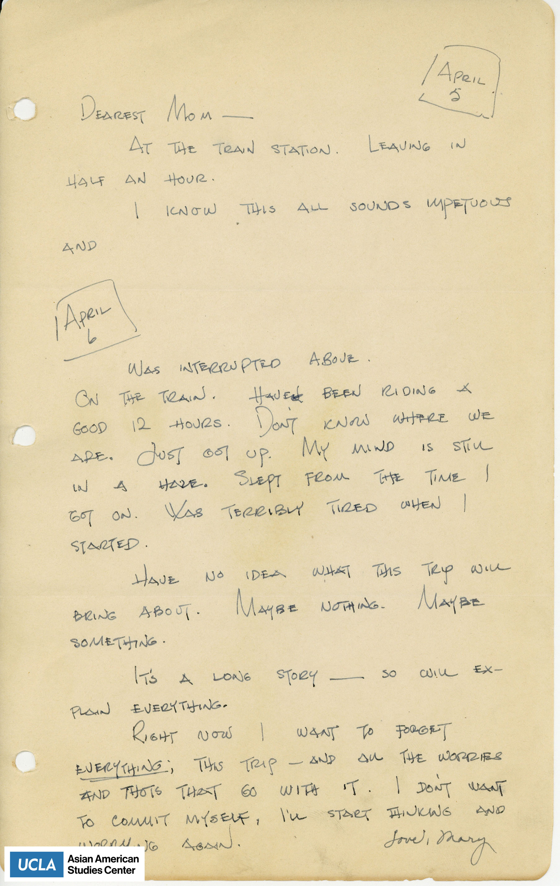 Yuri writes letter on the train and expresses frustrations and worries.