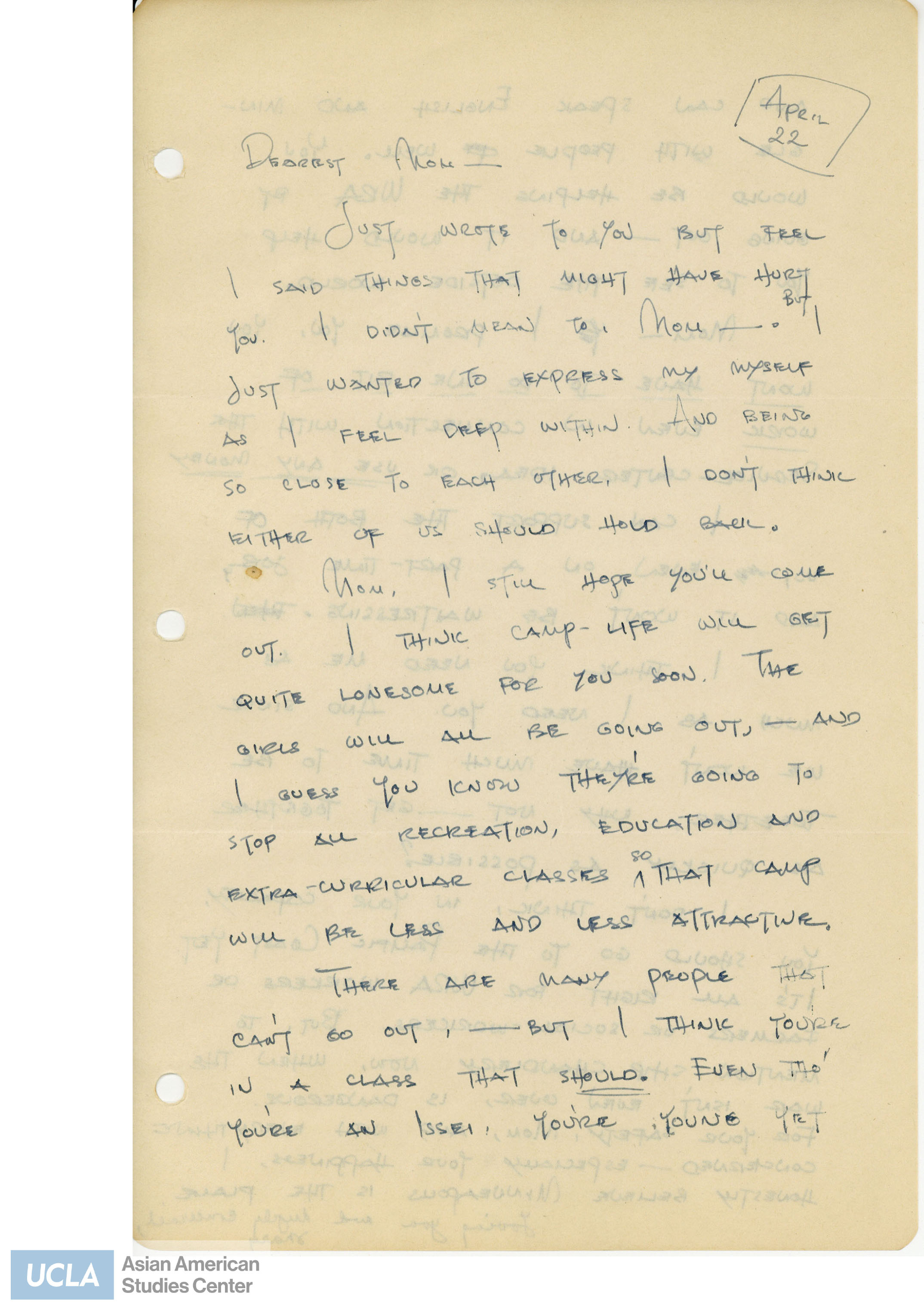 Yuri writes to her mother about coming to Minneapolis with her. She continues to write about supporting them both with her part-time work.