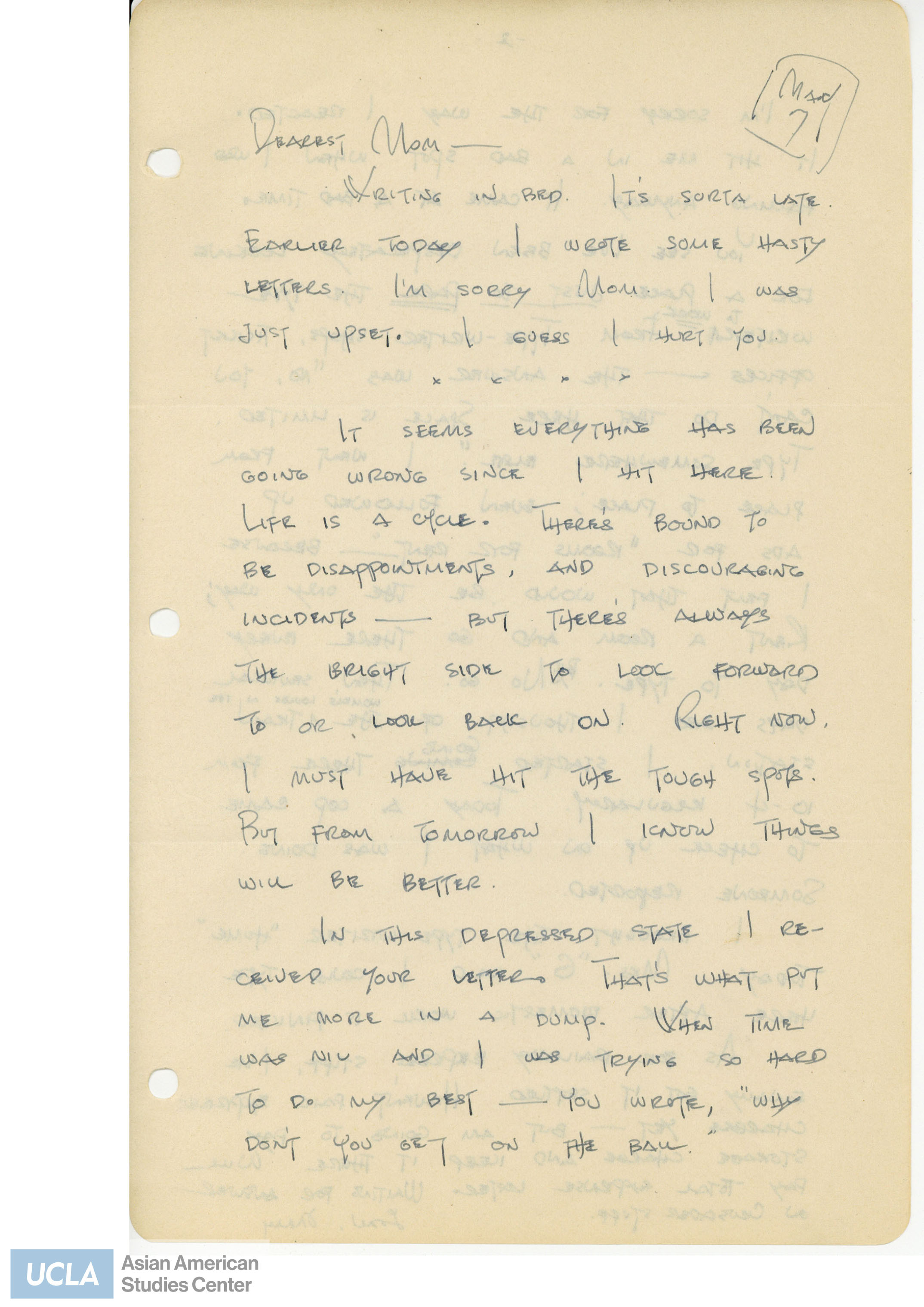 Letter of apology for her tone and words. Yuri explains her state of stress and attempts at finding a place to type her letters.