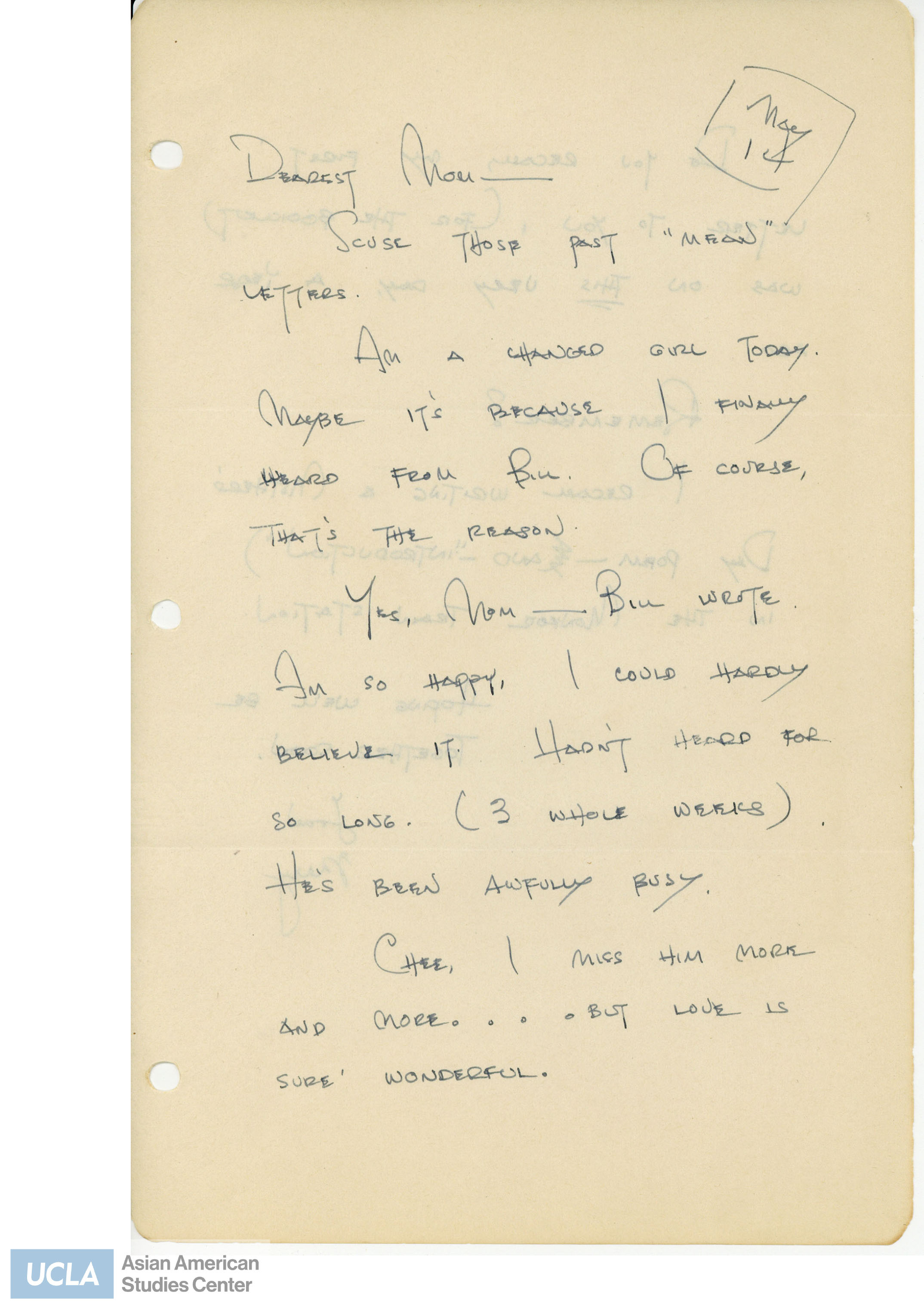 Letter regarding an explaination of Yuri's moodiness and her excitement receiving a letter from Bill.