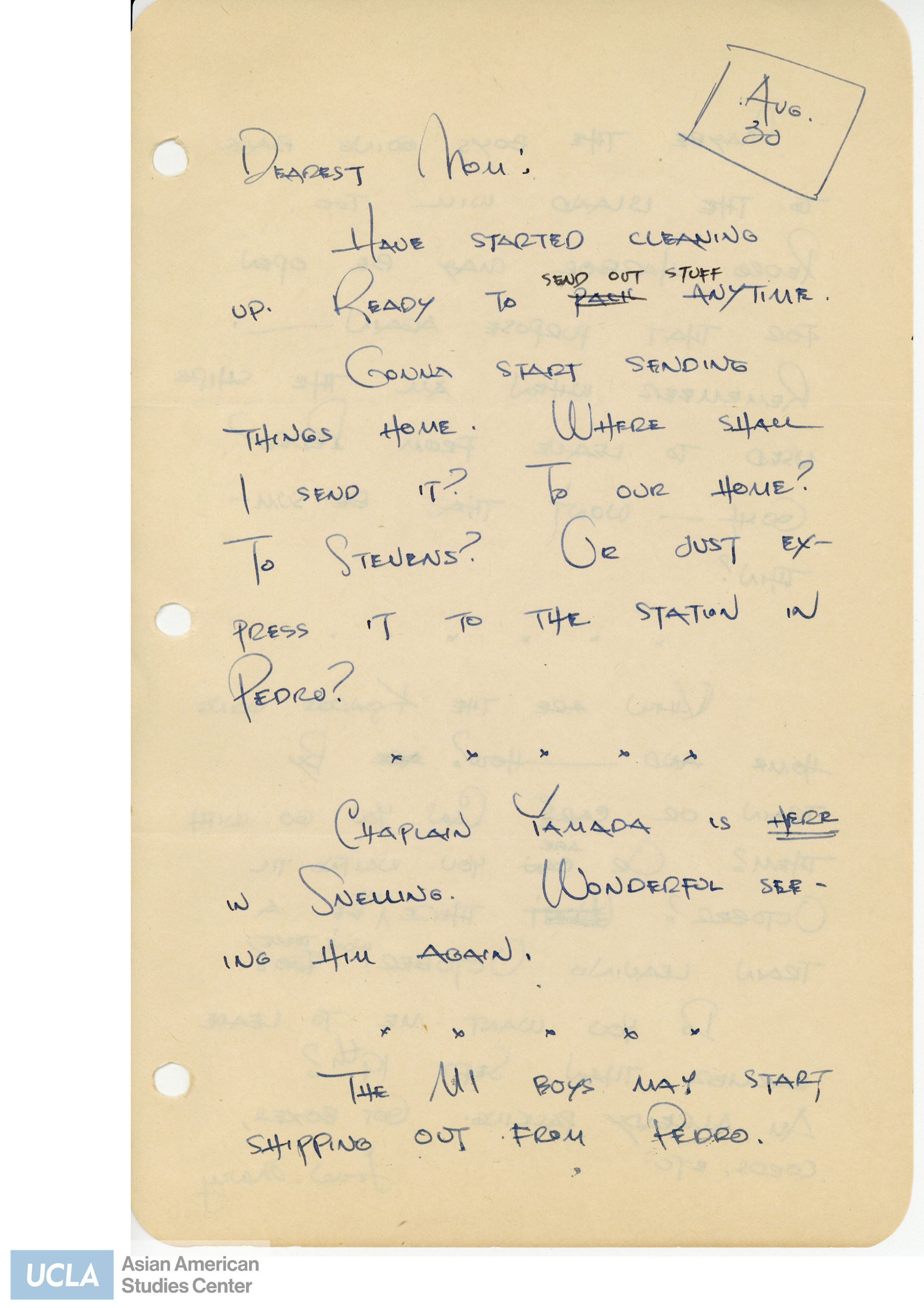 Yuri writes to her mother about sending her items and asks whether she should send it to their San Pedro home. On August 6, 1945, the United States dropped the atomic bomb on Hiroshima, Japan. Three days later, a secondary atomic bomb was dropped on Nagasaki, Japan. Thereafter, Japan surrenders the war on August 14, 1945.
