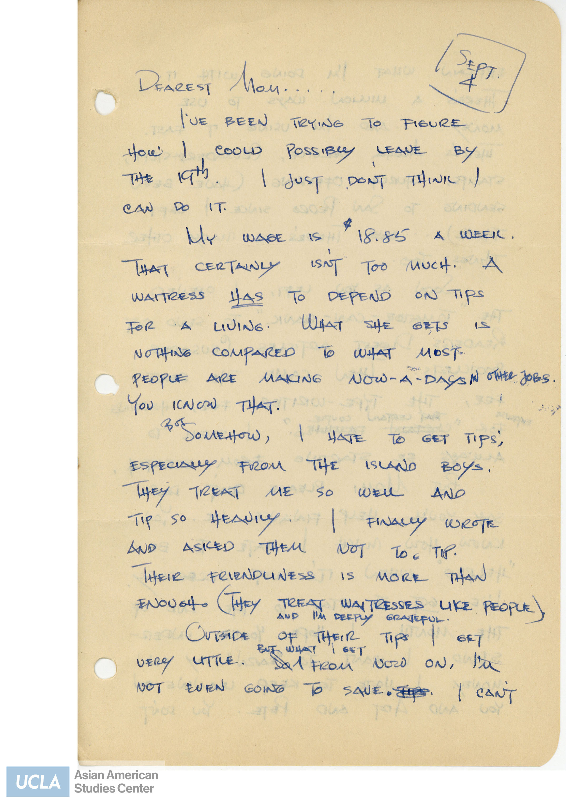 Yuri writes about her job as a waitress and the difficulties of surviving off of a tip wage.