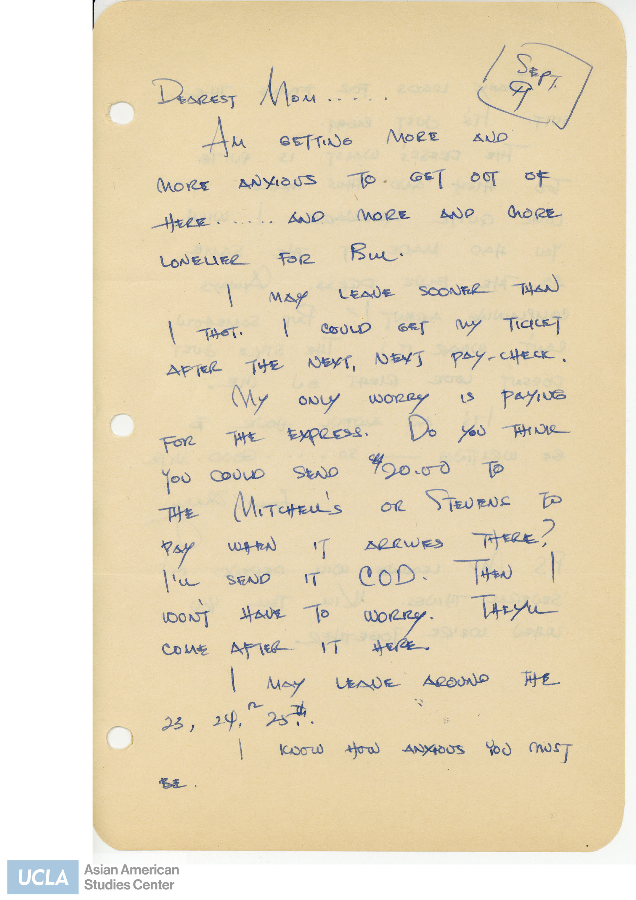 Yuri writes to her mother on her anxieties of moving.