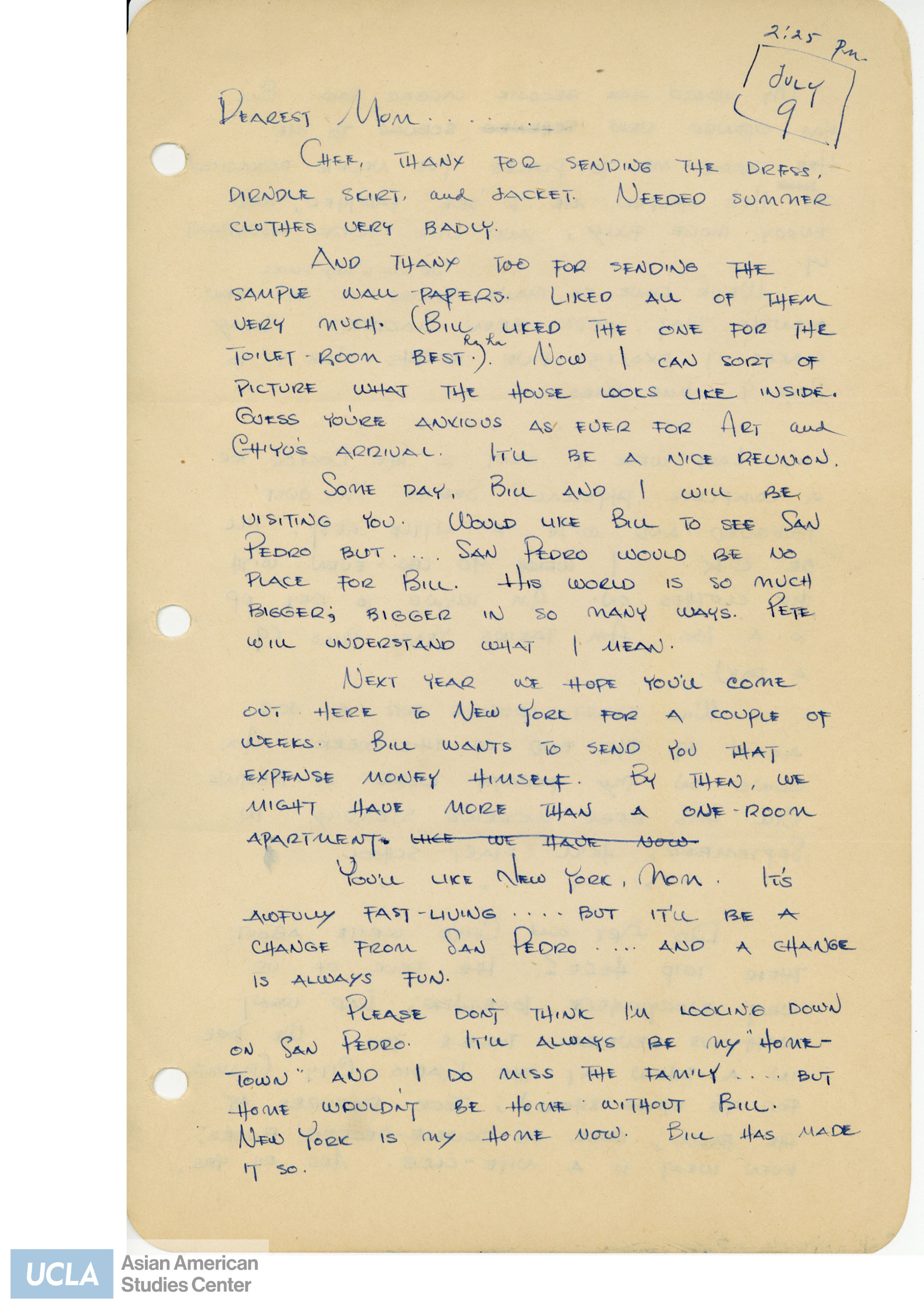 Yuri writes to her mother about calling New York her new home and her life updates in New York.