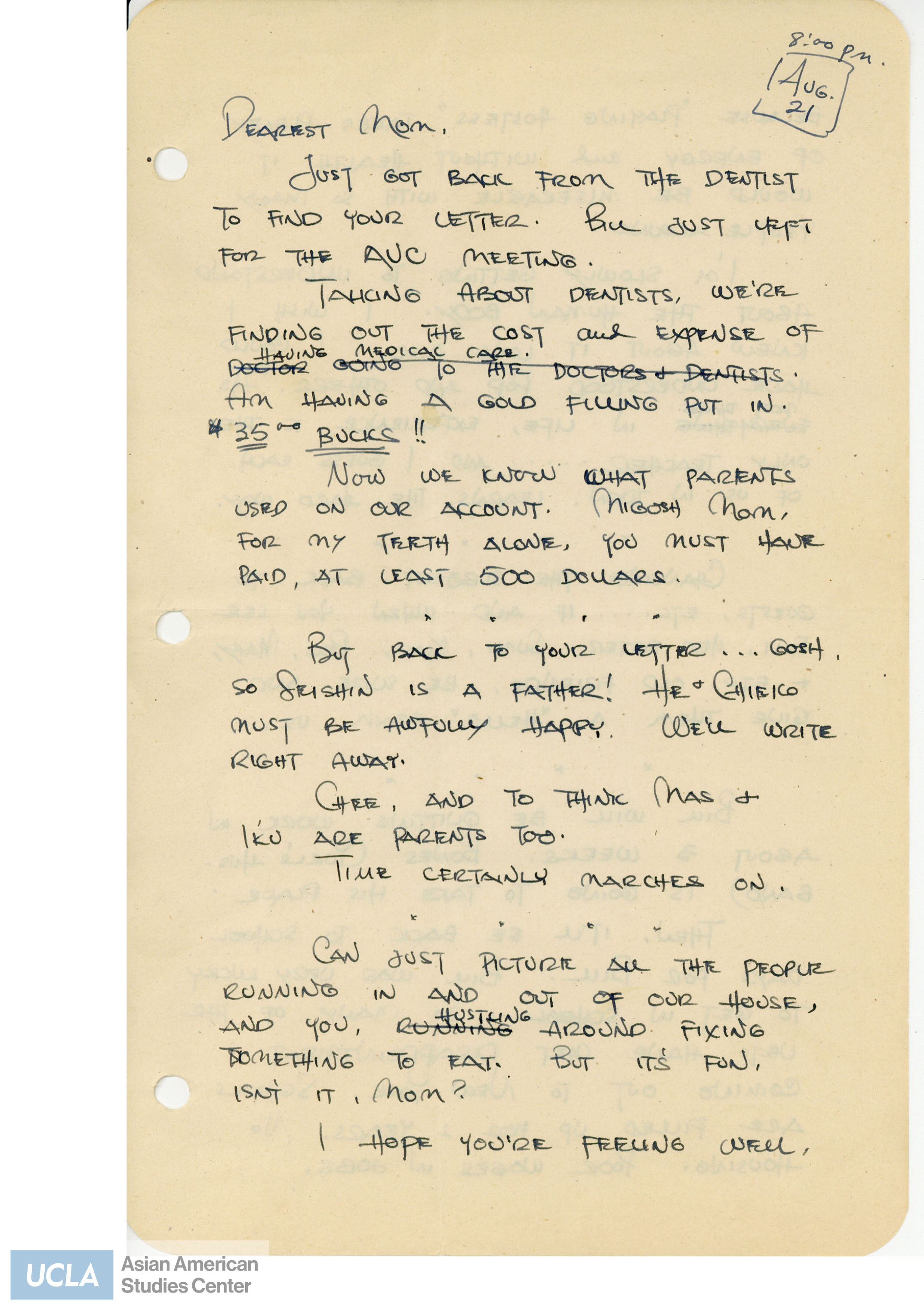 Letter regarding Yuri's married life and life in New York. Bill plans to quit his job to go back to school and writes of the difficulties in finding employment as a veteran.