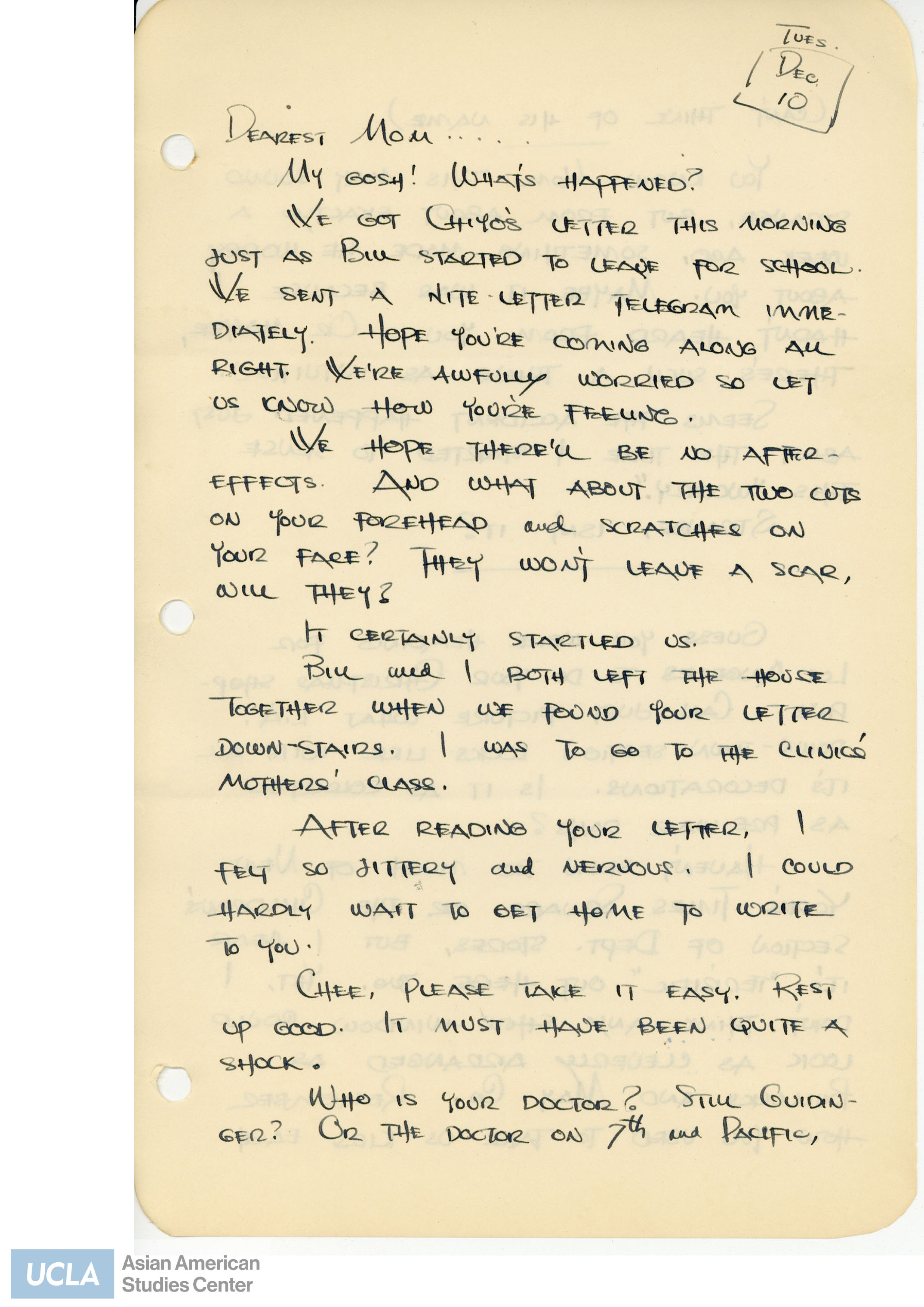 Letter regarding Yuri's married life and life in New York. Yuri writes about the upcoming holidays and her time during Thanksgiving.