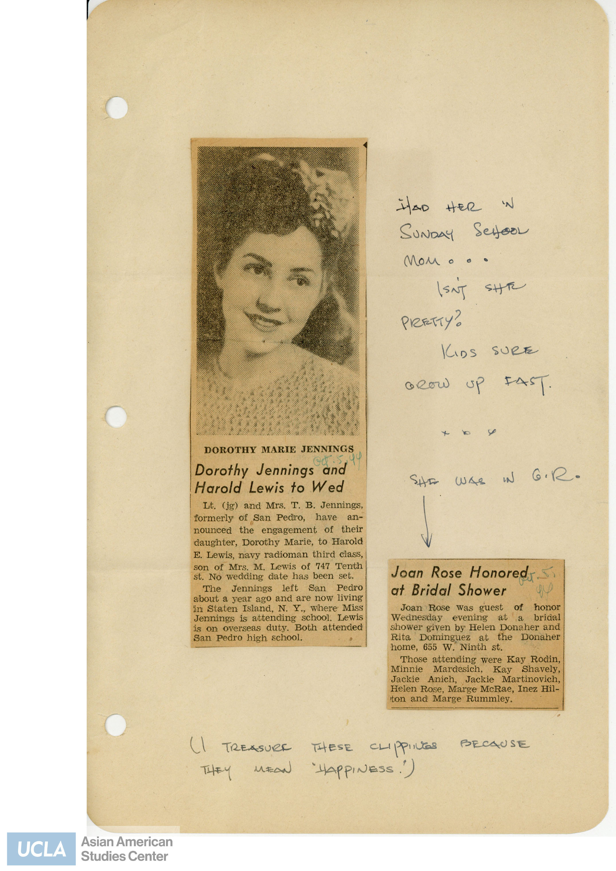 Various newspaper clippings regarding acquaintances of Yuri.