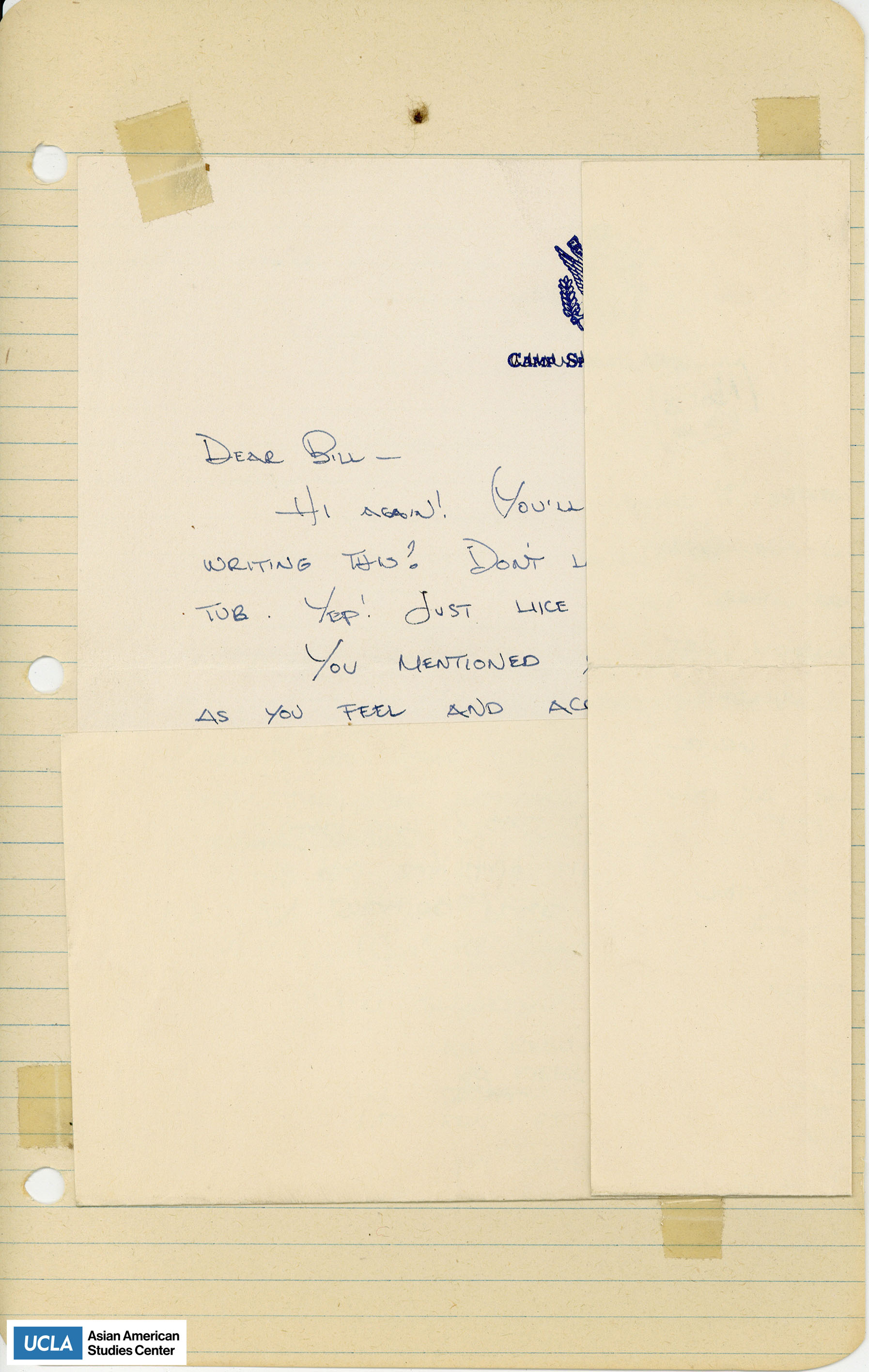 Yuri writes to Bill. Portion of letter is folded.