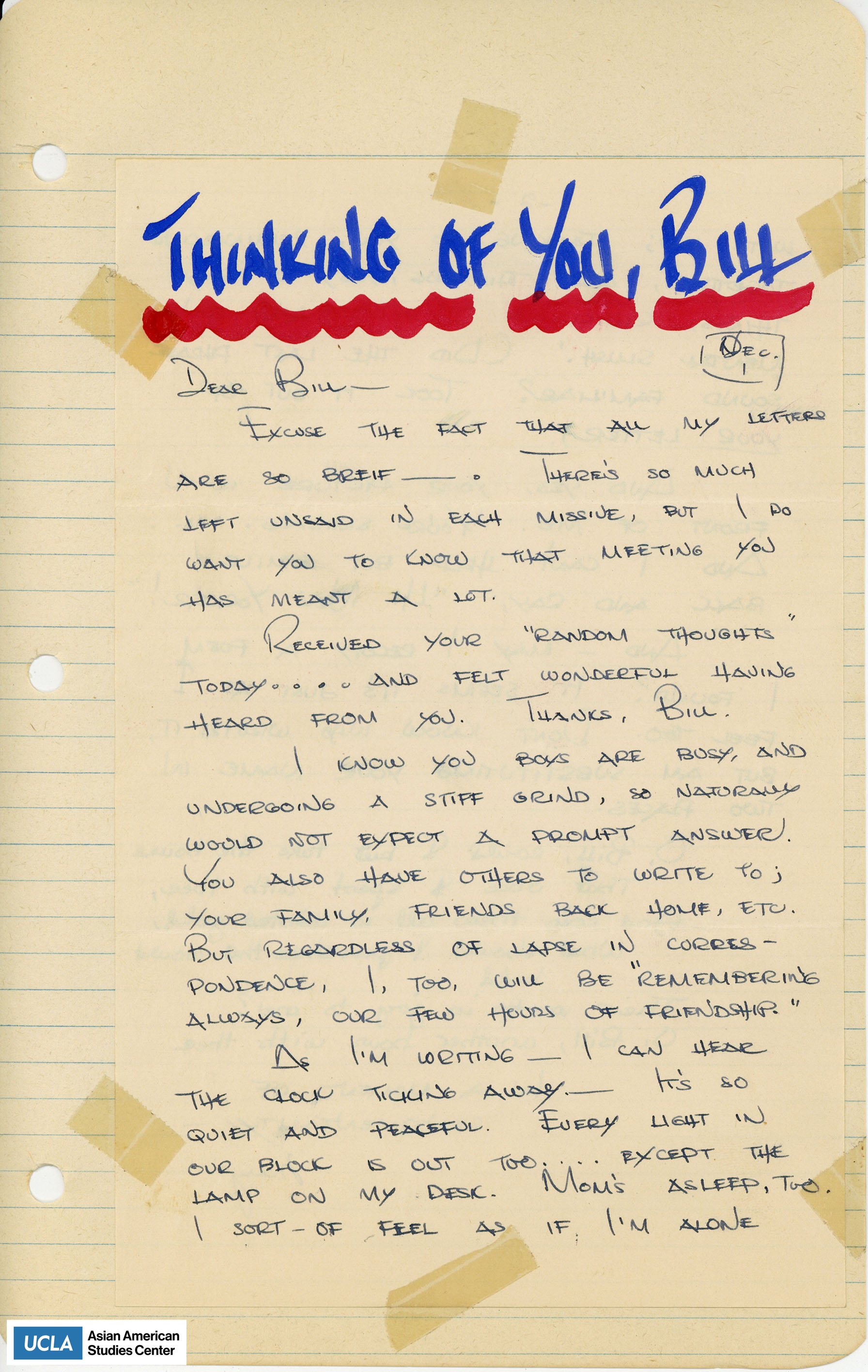 Yuri apologizes for writing brief letters to Bill, but appreciates their friendship.