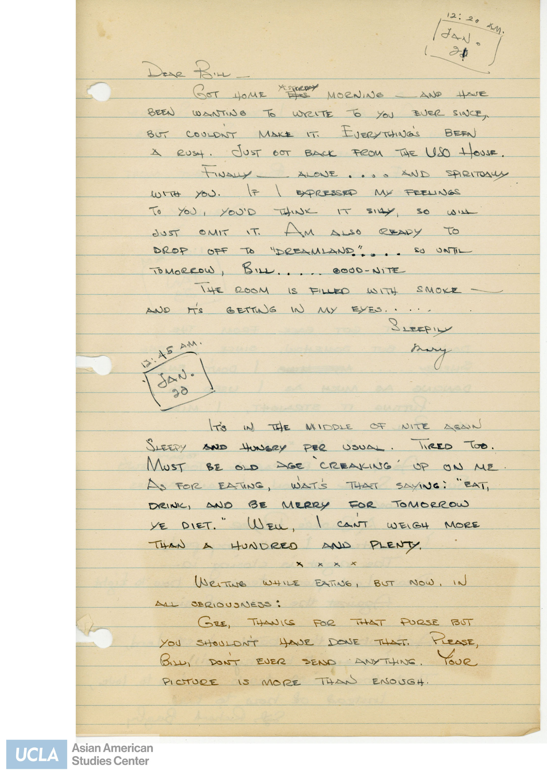 Yuri writes about her day. She writes about getting back from the USO home and her preparation for the Sunday school lesson.