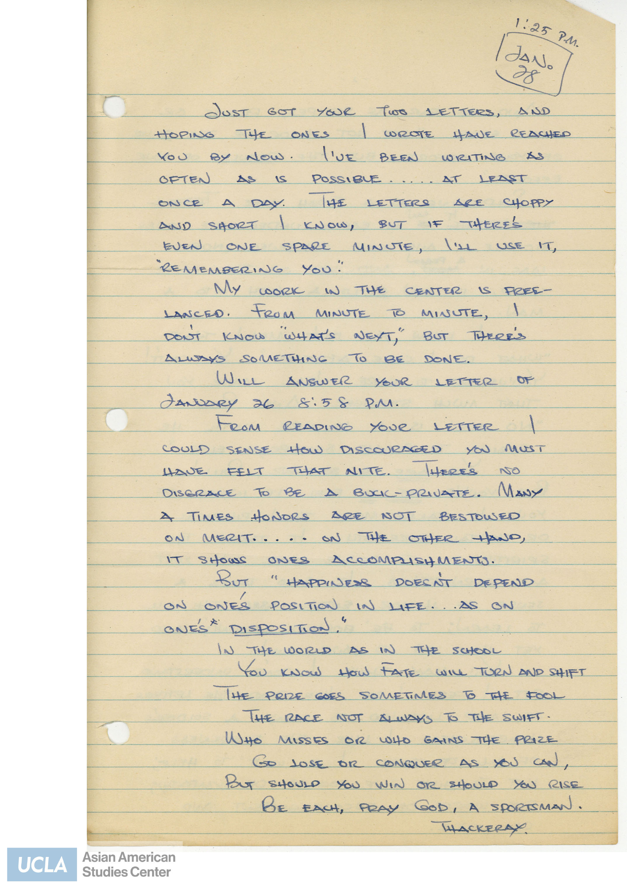 Yuri writes to motivate Bill's spirits during the war because Bill admits in a previous letter in which he does not have 