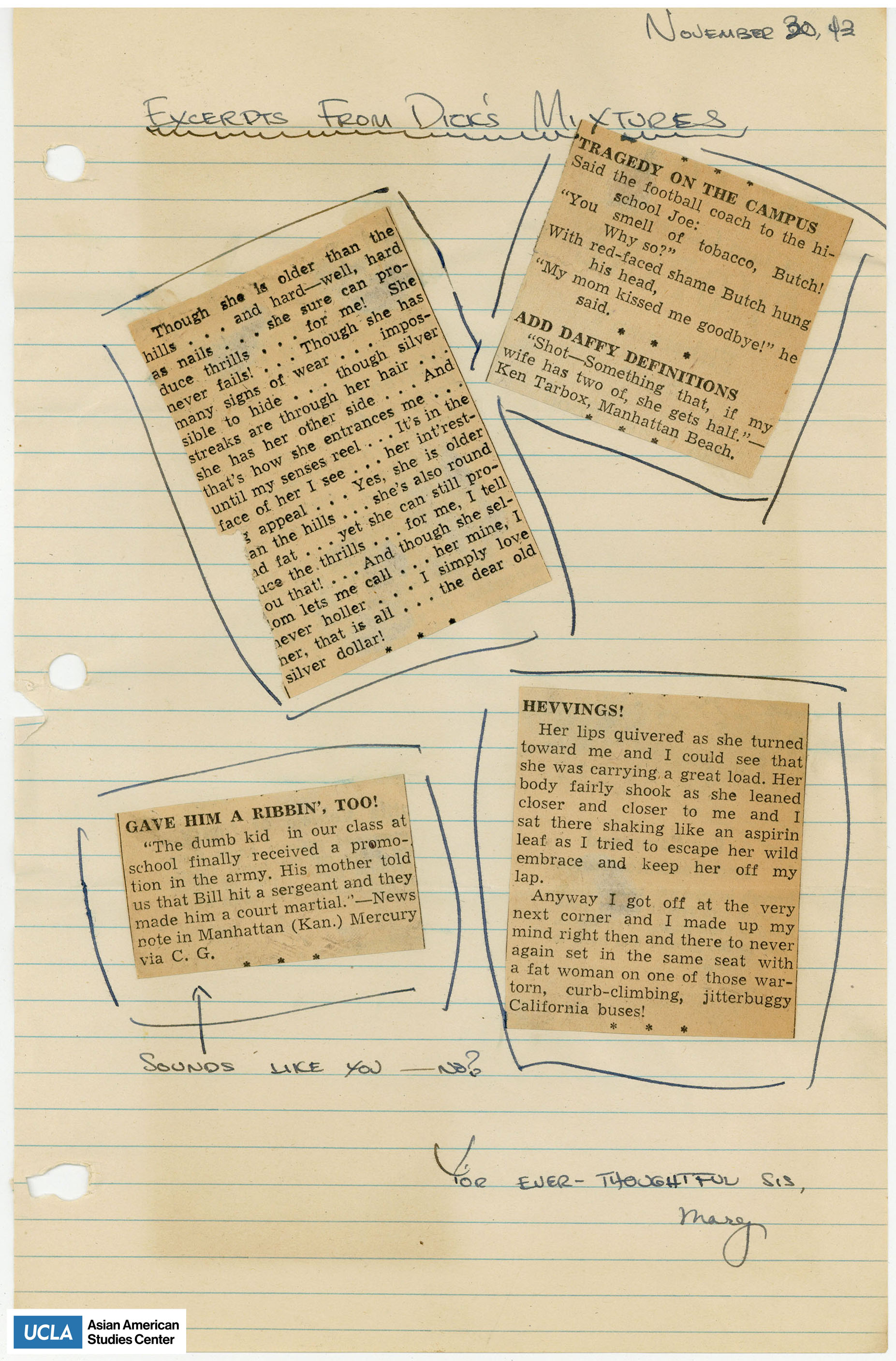 Newspaper clippings regarding Dick's Mixture. Title includes: 