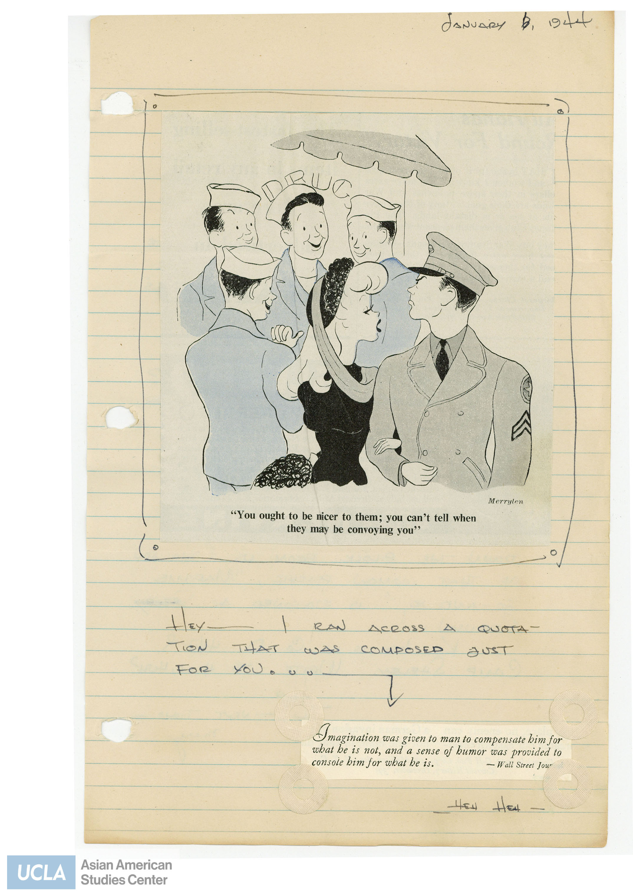 Newspaper clipping of a cartoon with text: 