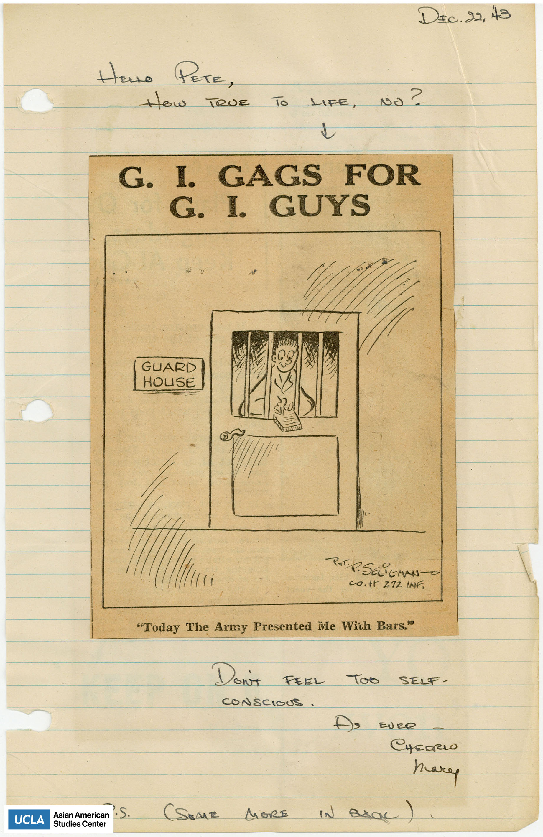 Newspaper clipping of a comic with headline: 