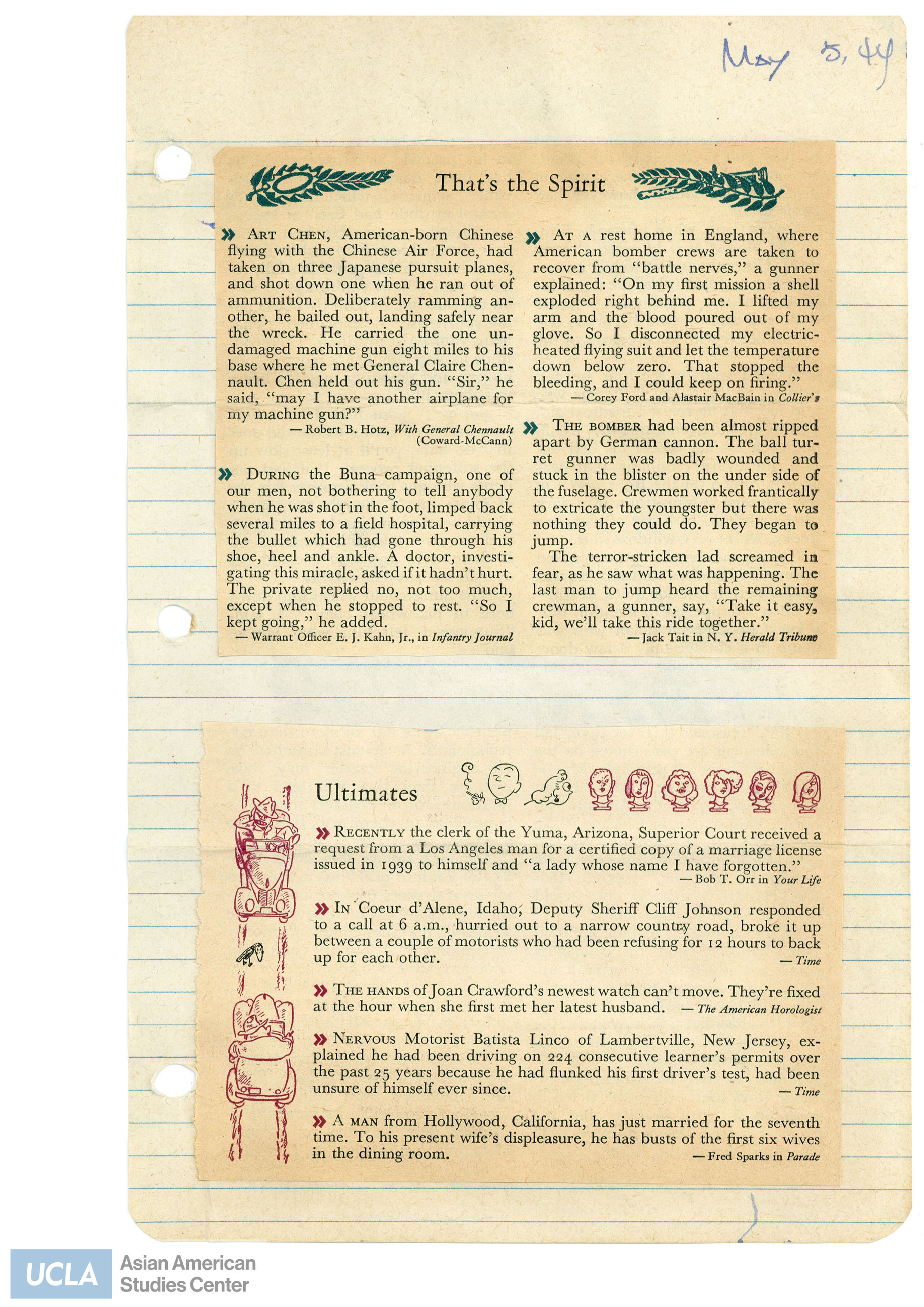 Various newspaper clippings titled: 