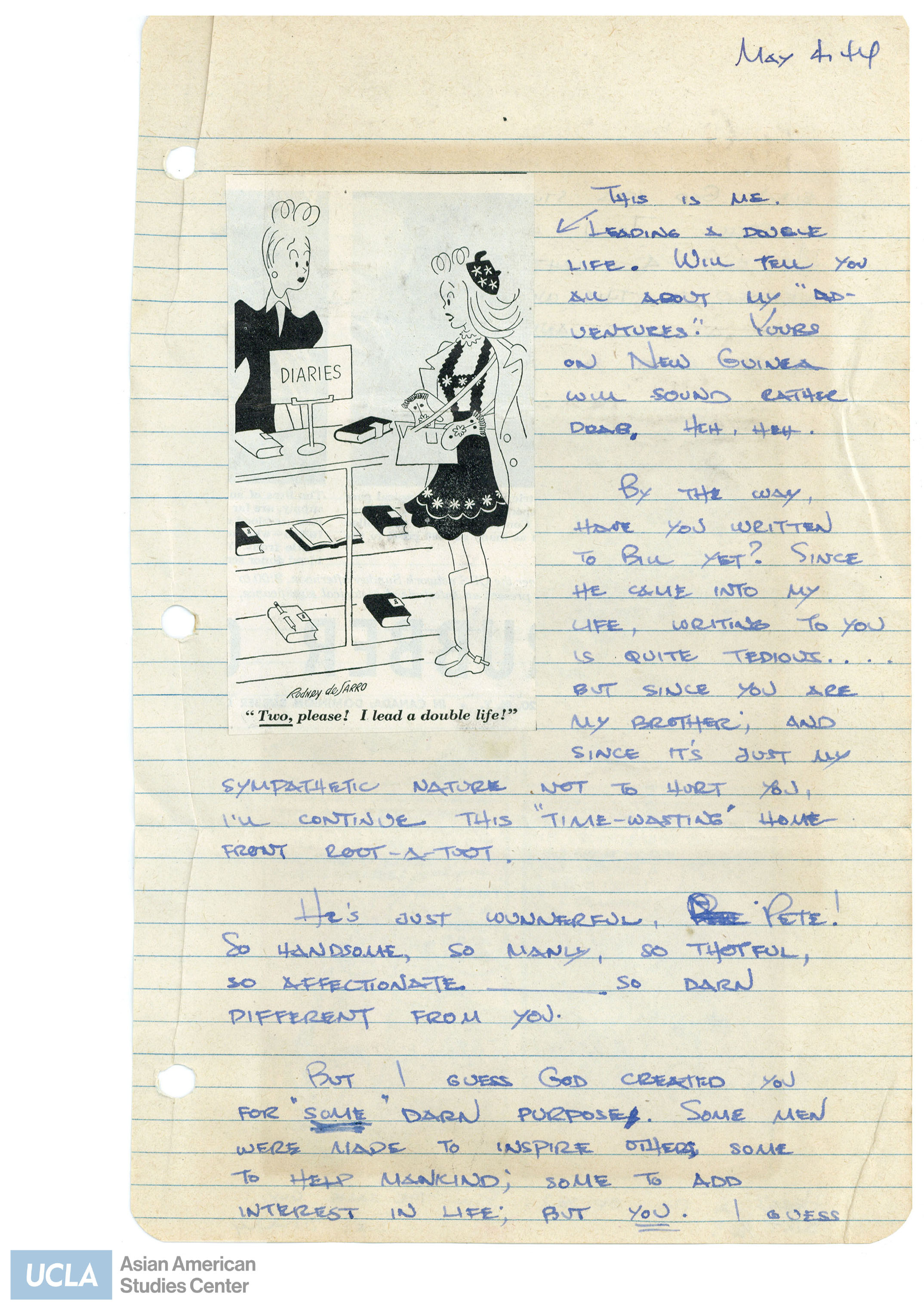 Yuri writes to Pete about Bill Kochiyama. Includes two comic clippings.