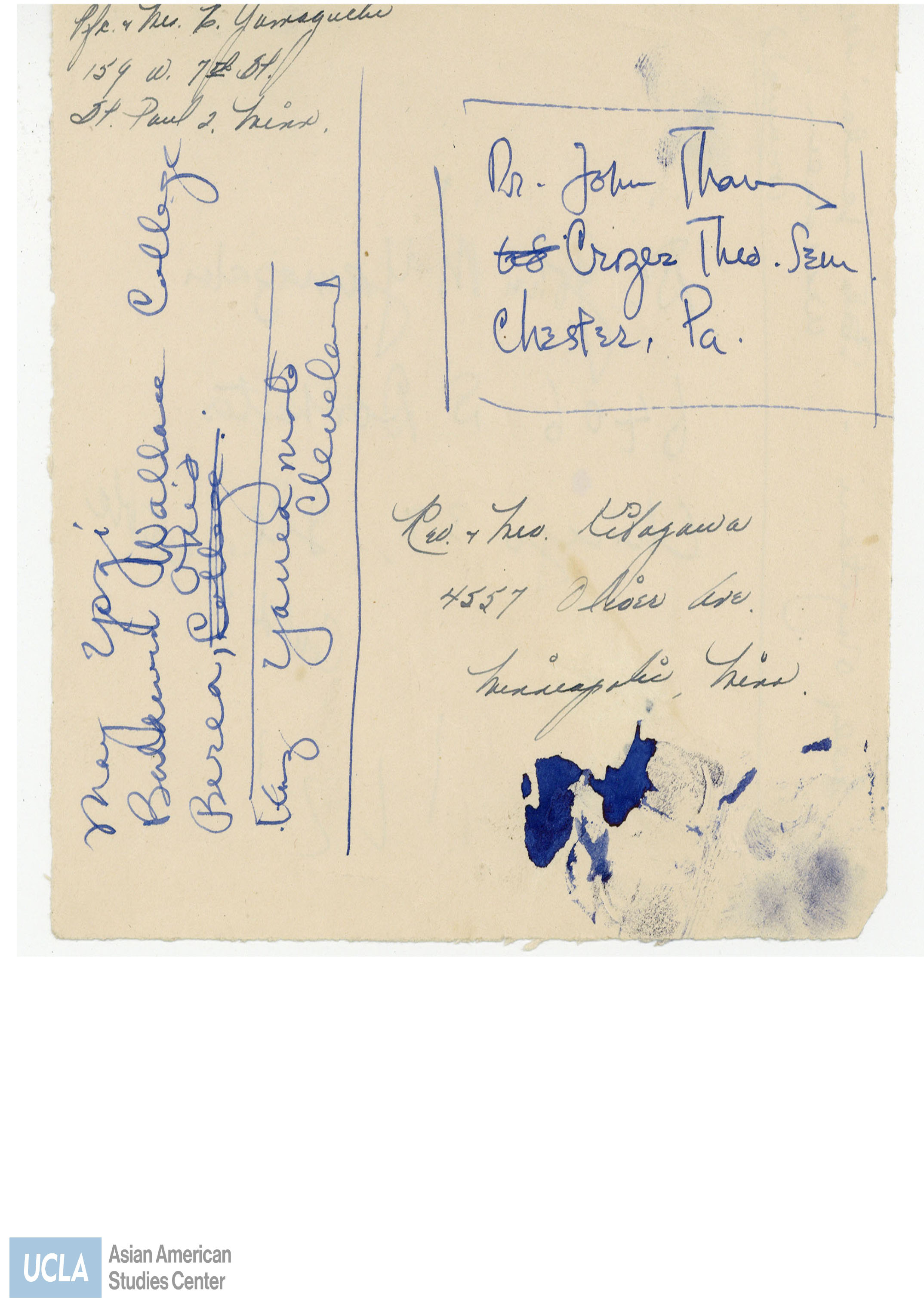 Handwritten notes of various addresses.