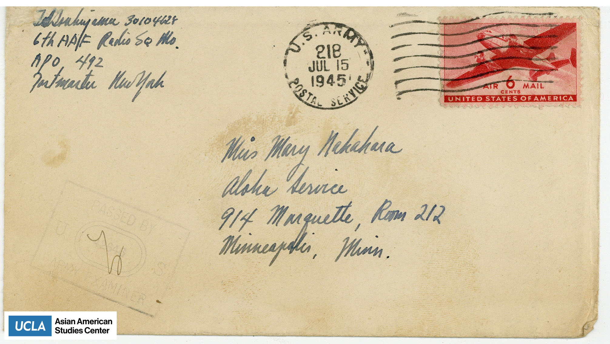 Envelope addressed to Yuri. Postmarked on July 15, 1945.