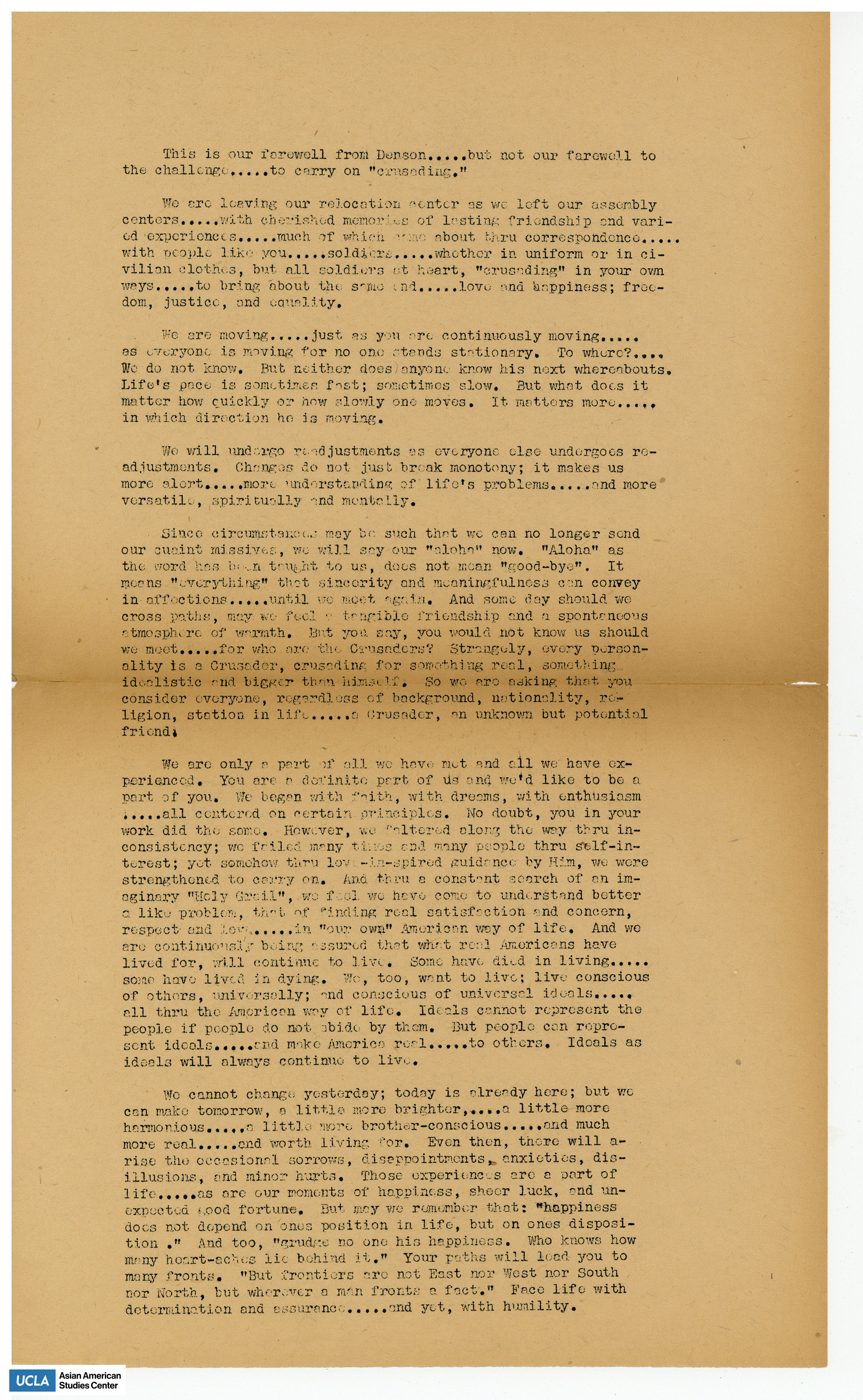 A farewell letter to Denson.