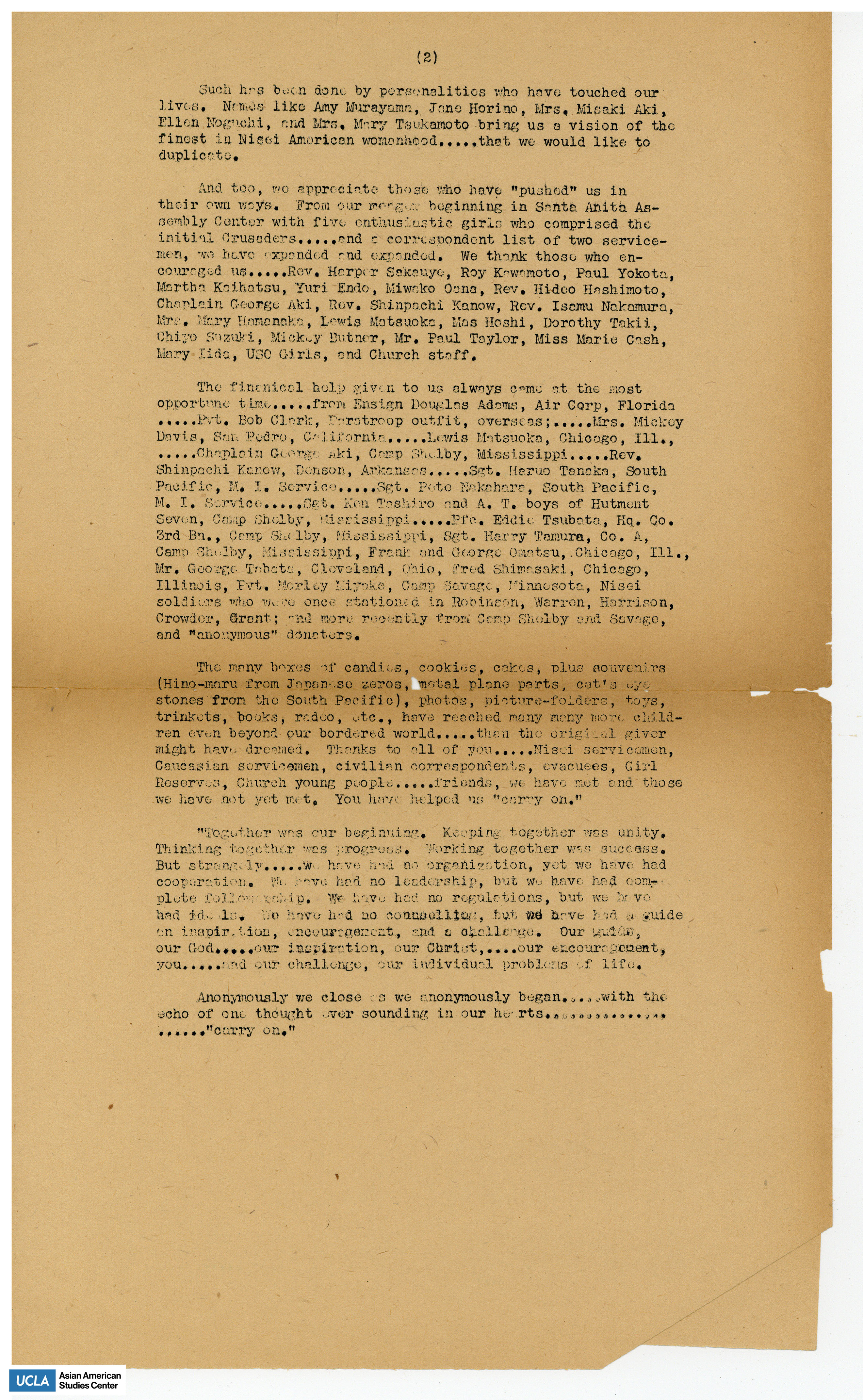 A farewell letter to Denson.