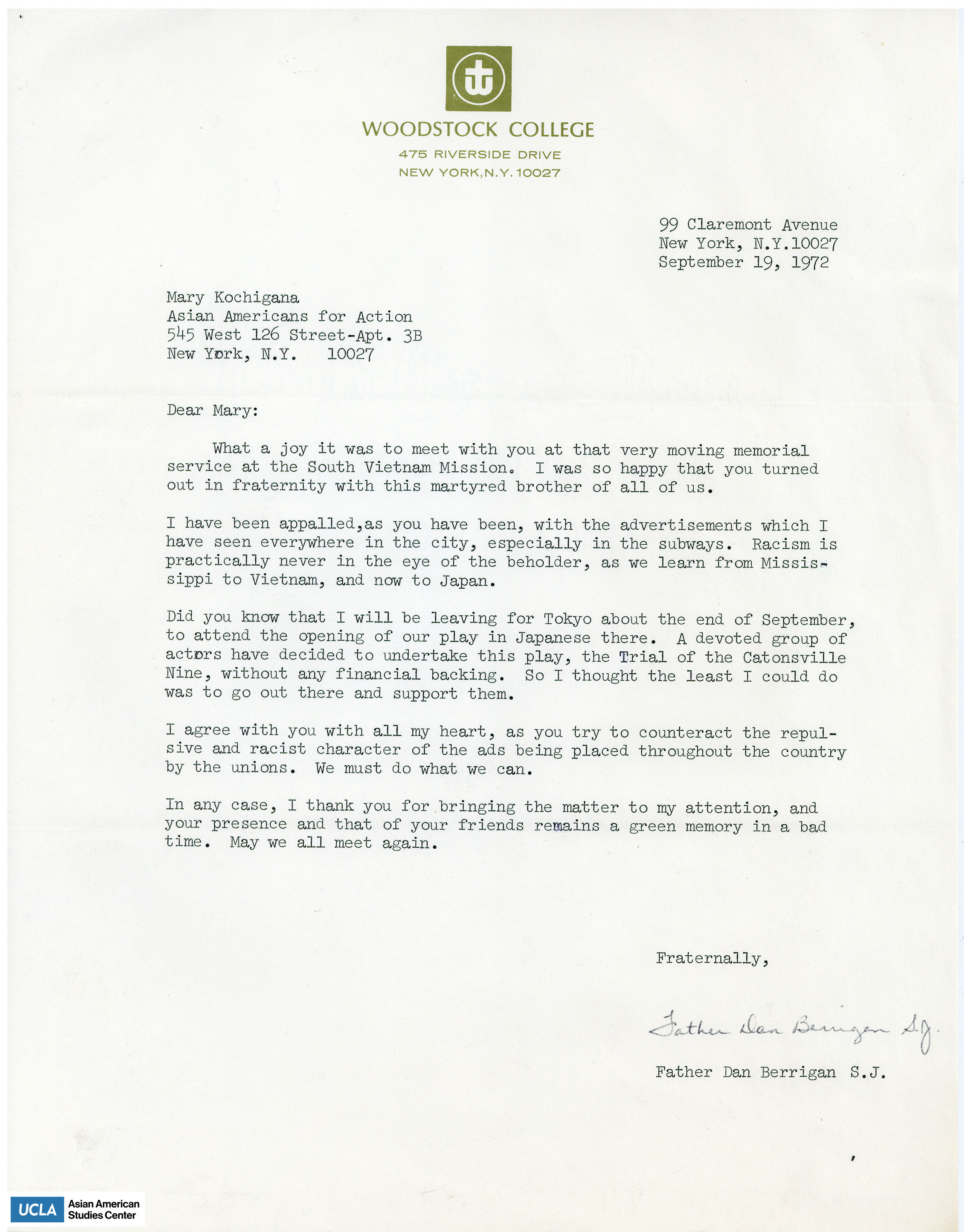 Letter regarding meeting at the South Vietnam Mission.