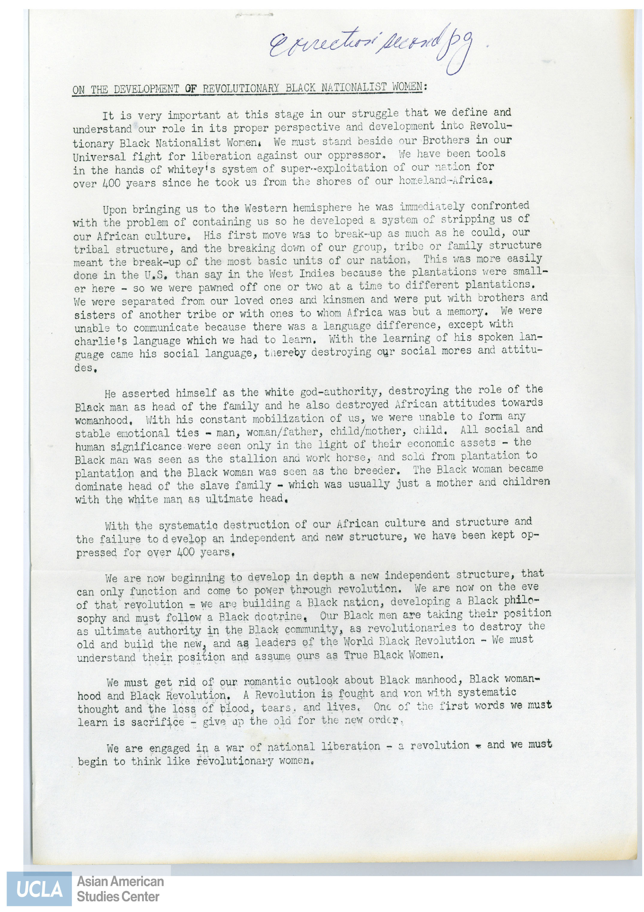 Essay regarding the development of the Black Nationalist Black woman. It provides steps on how to become a Black Nationalist.