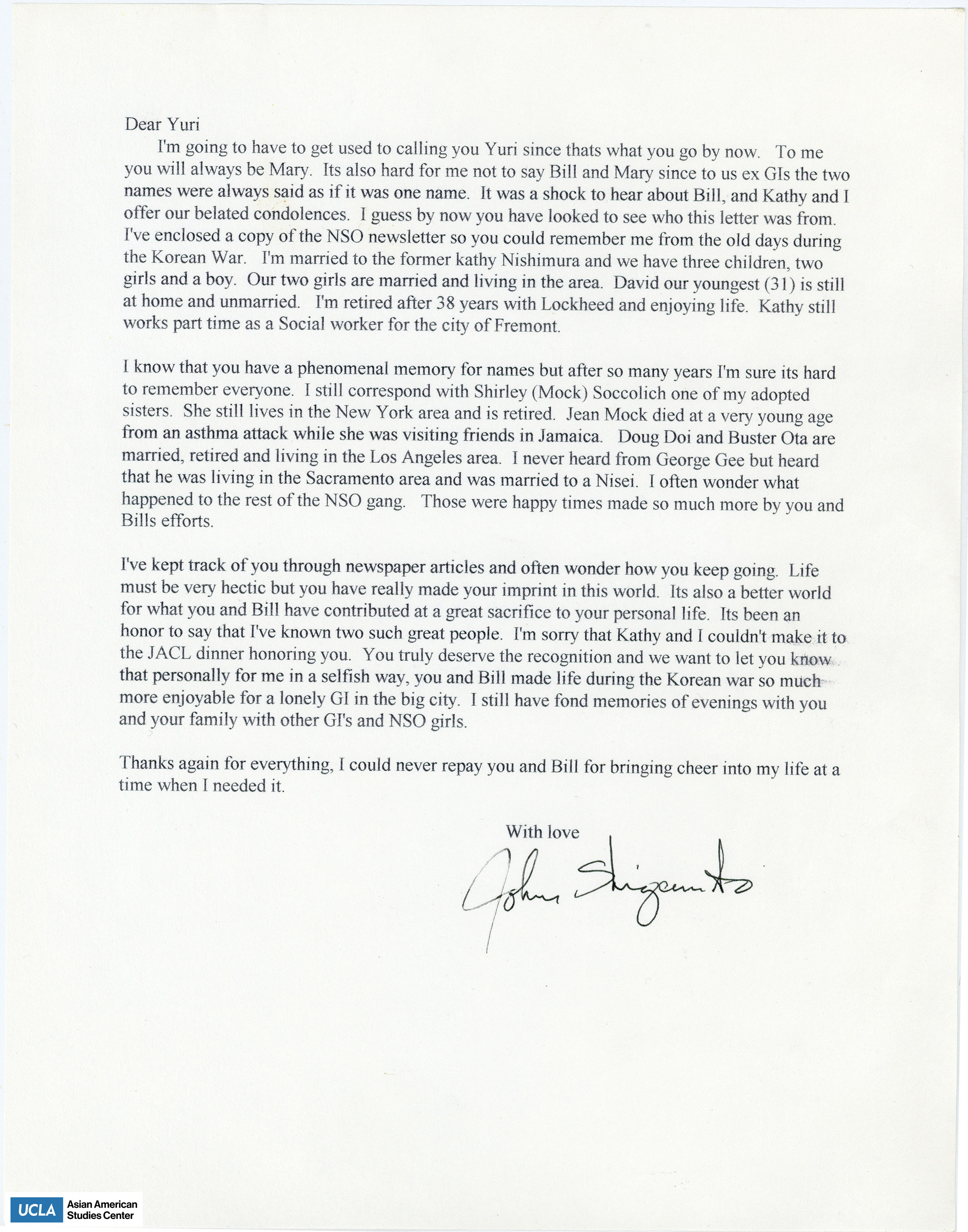 Letter enclosing a NSO newsletter and reminiscing the past.