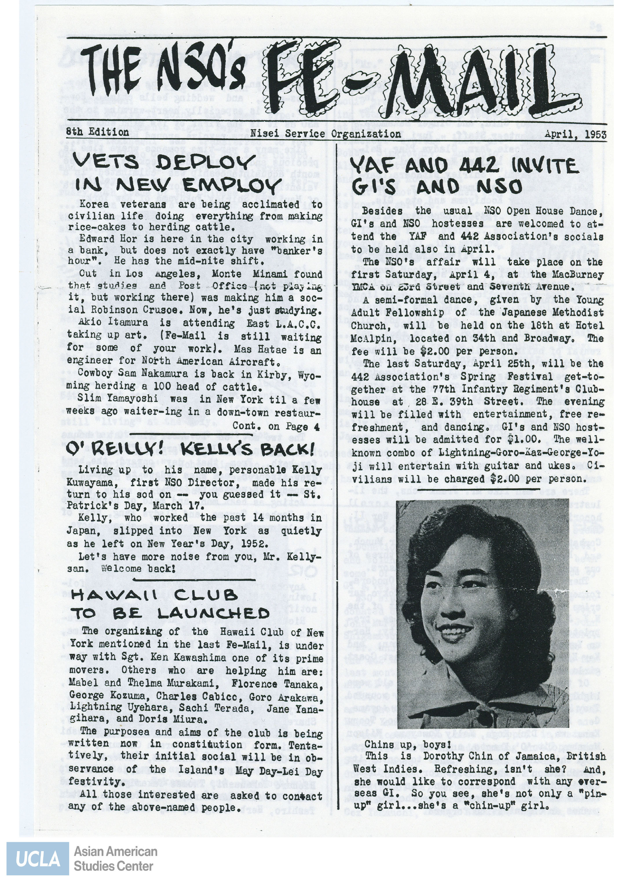 Nisei Service Organization Fe-Mail newsletter regarding writing letters to G.I.'s during the Korean War.