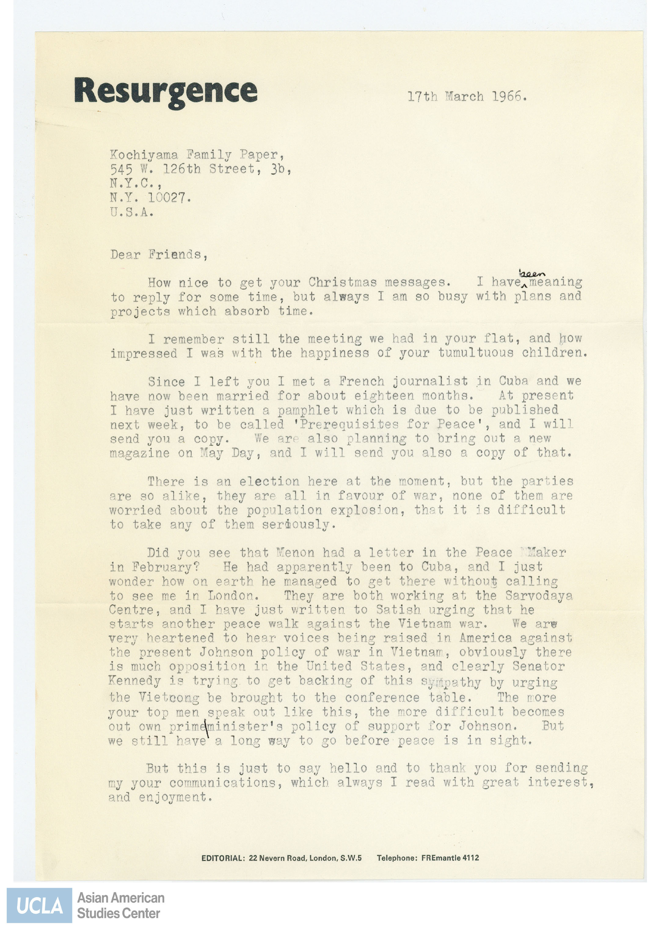 Letter regarding updates on plans and work.