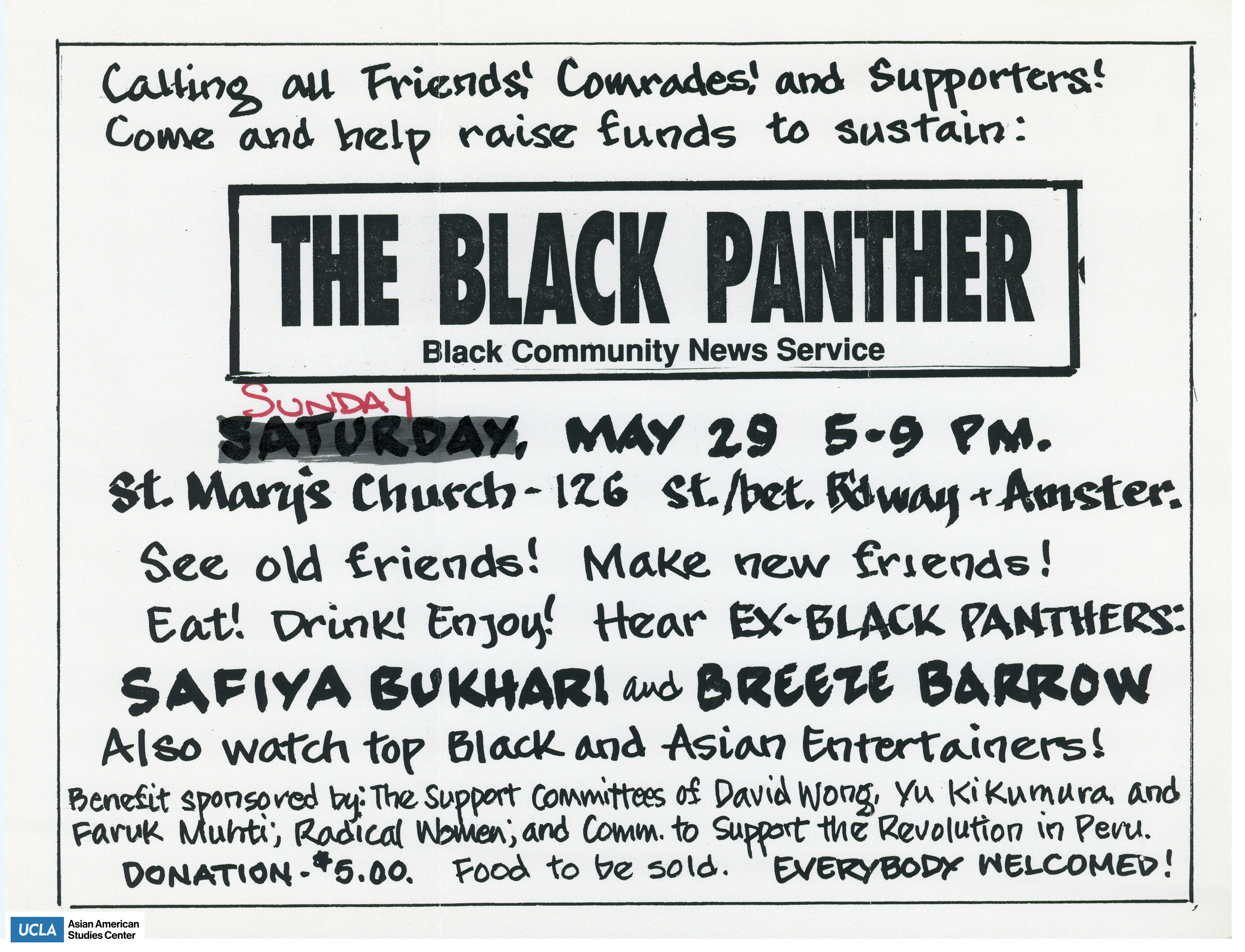 Flyer regarding a fundraising event with the Black Panther.