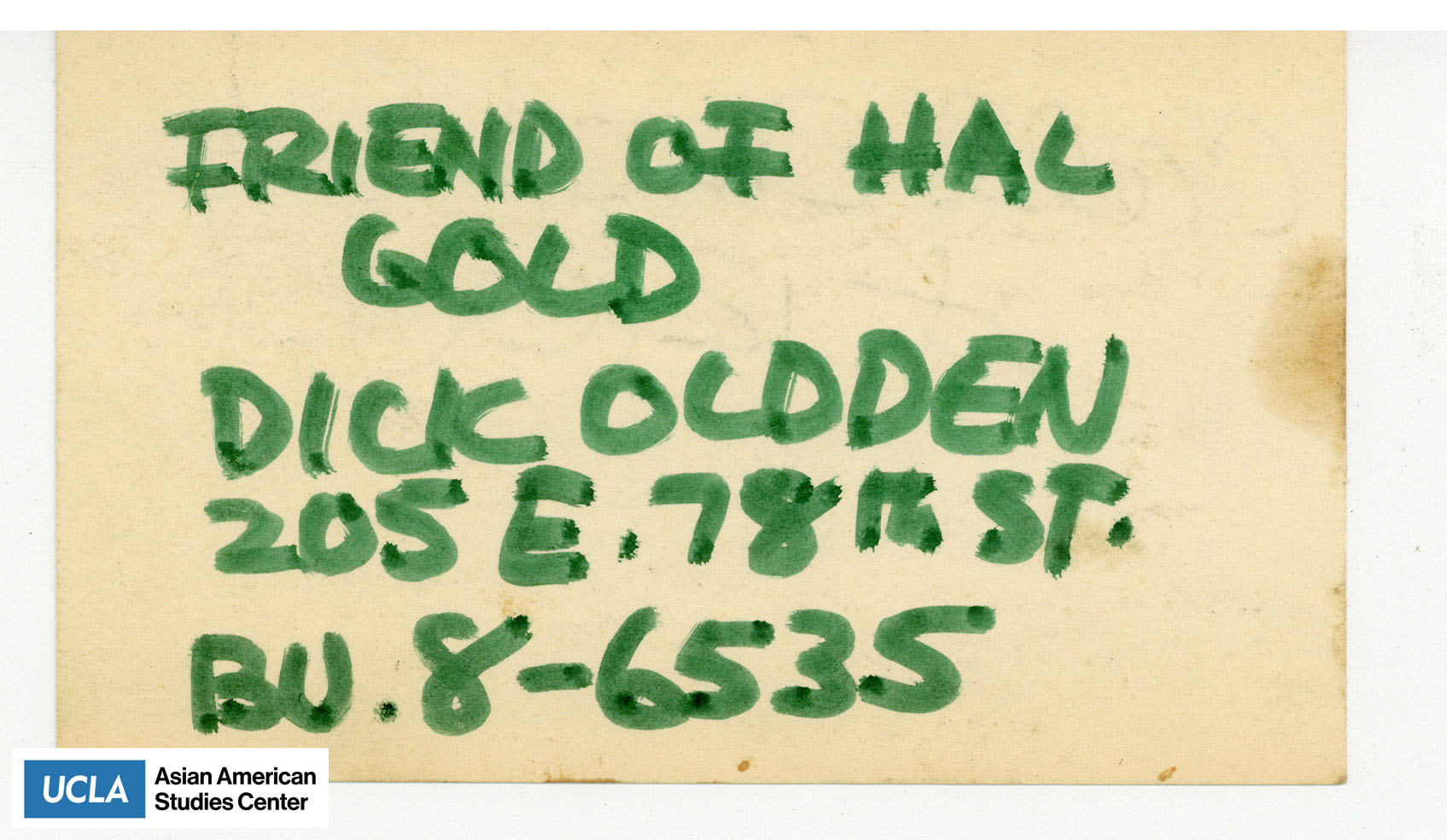 Address of Dick Oldden who is the friend of Hal Gold.