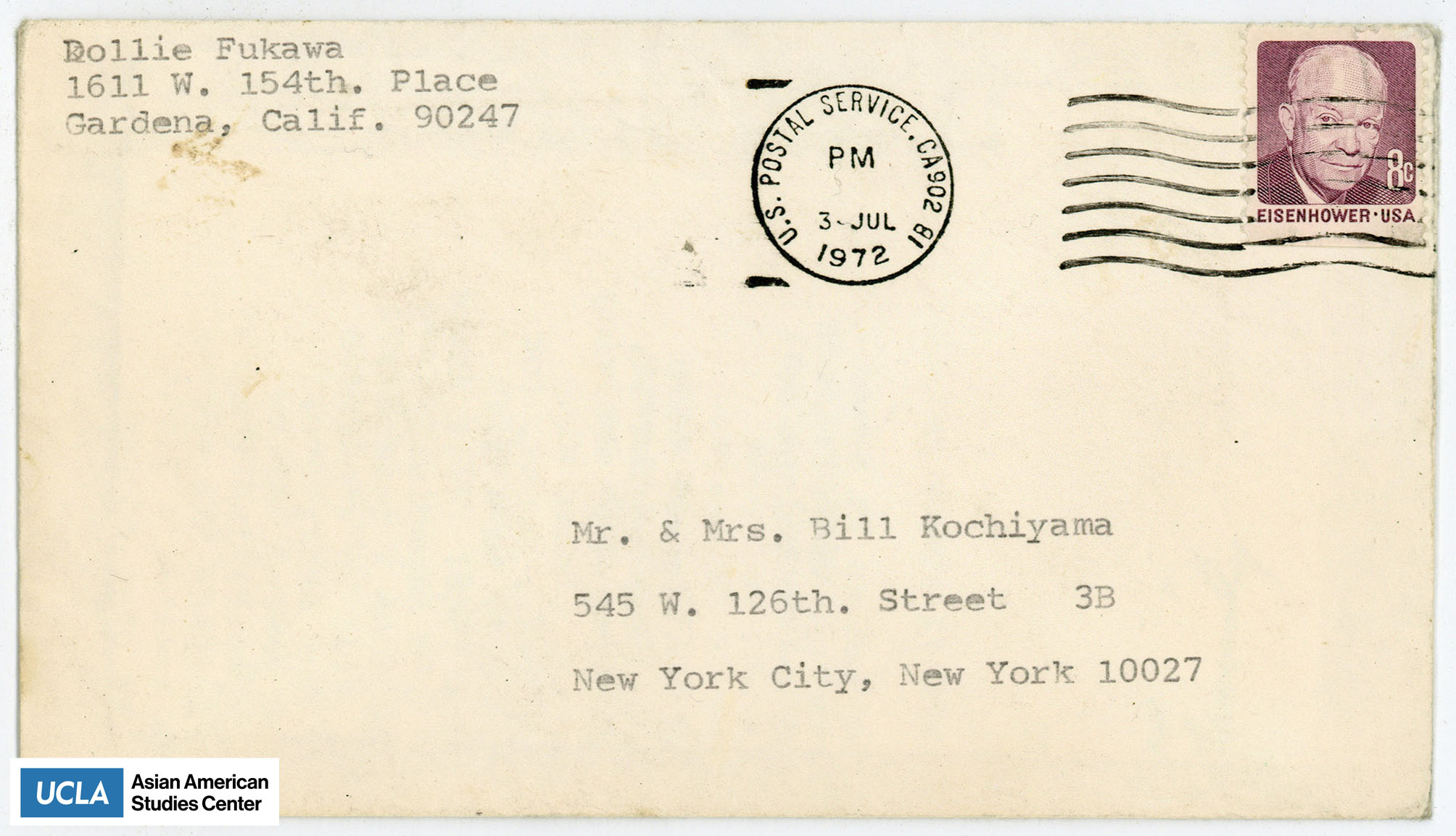 Envelope addressed to Bill and Yuri. Postmarked on July 3, 1972.