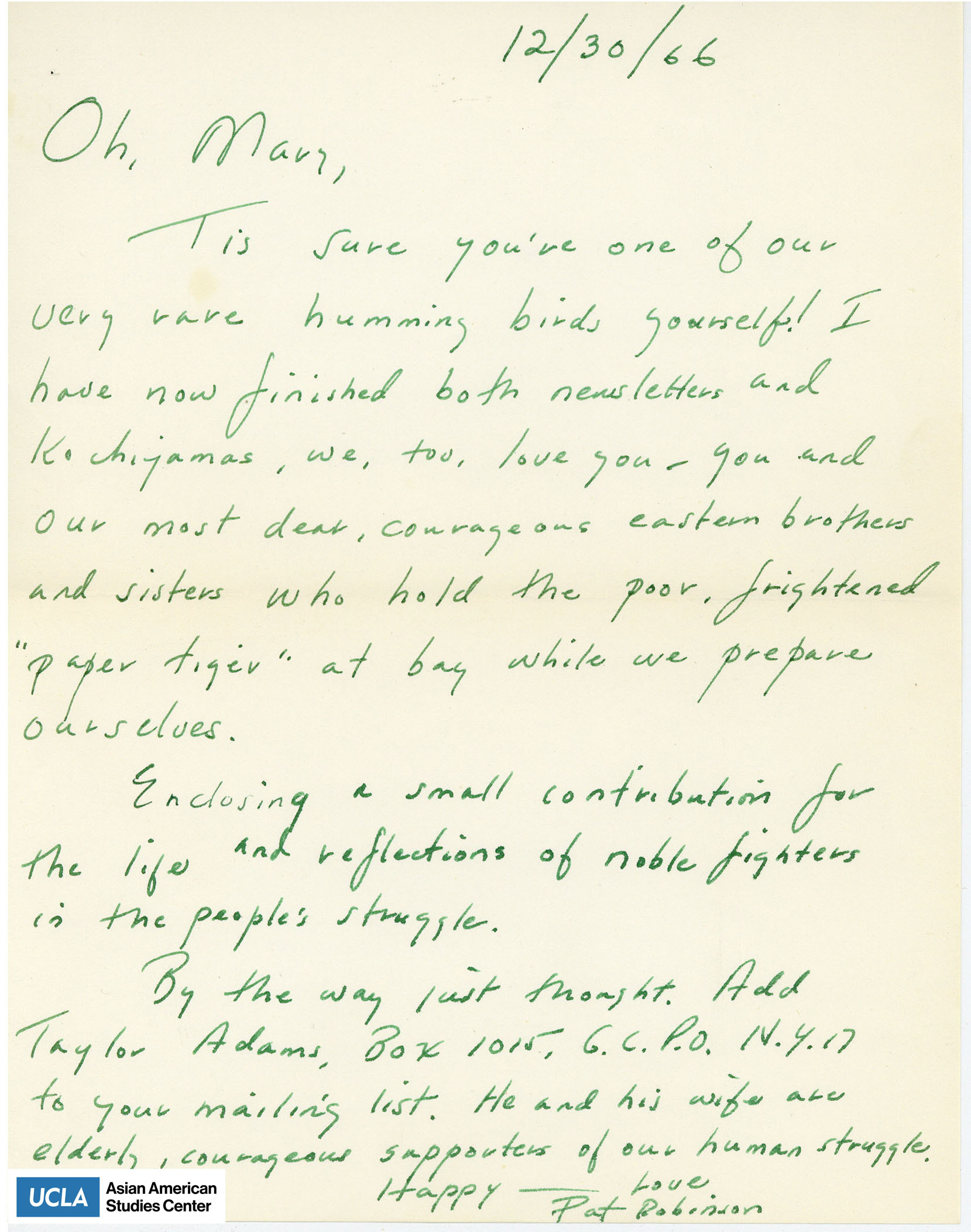 Pat writes about finishing the newsletters and Christmas Cheer.