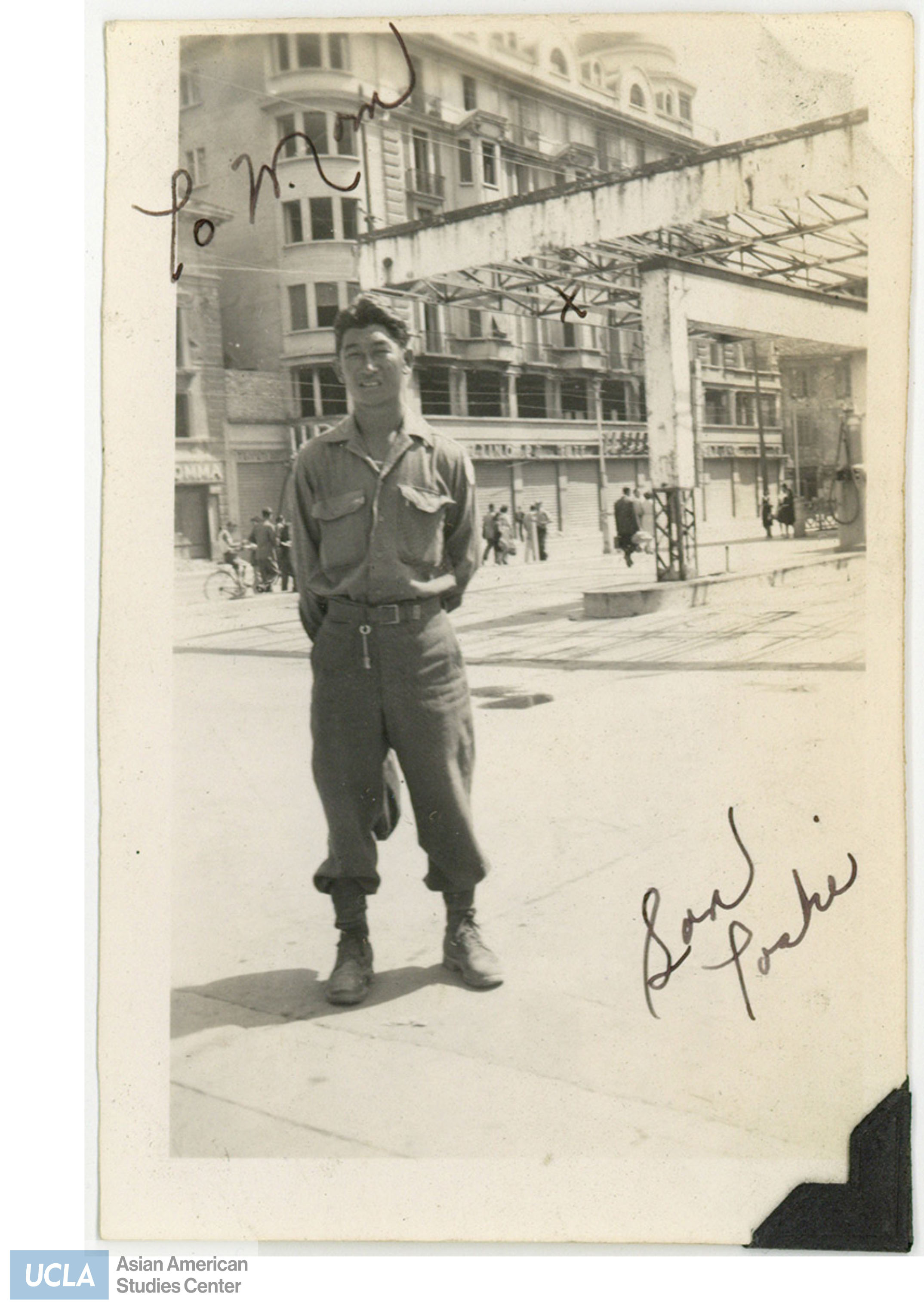Nisei solider posing for a photograph in Milan, Italy.