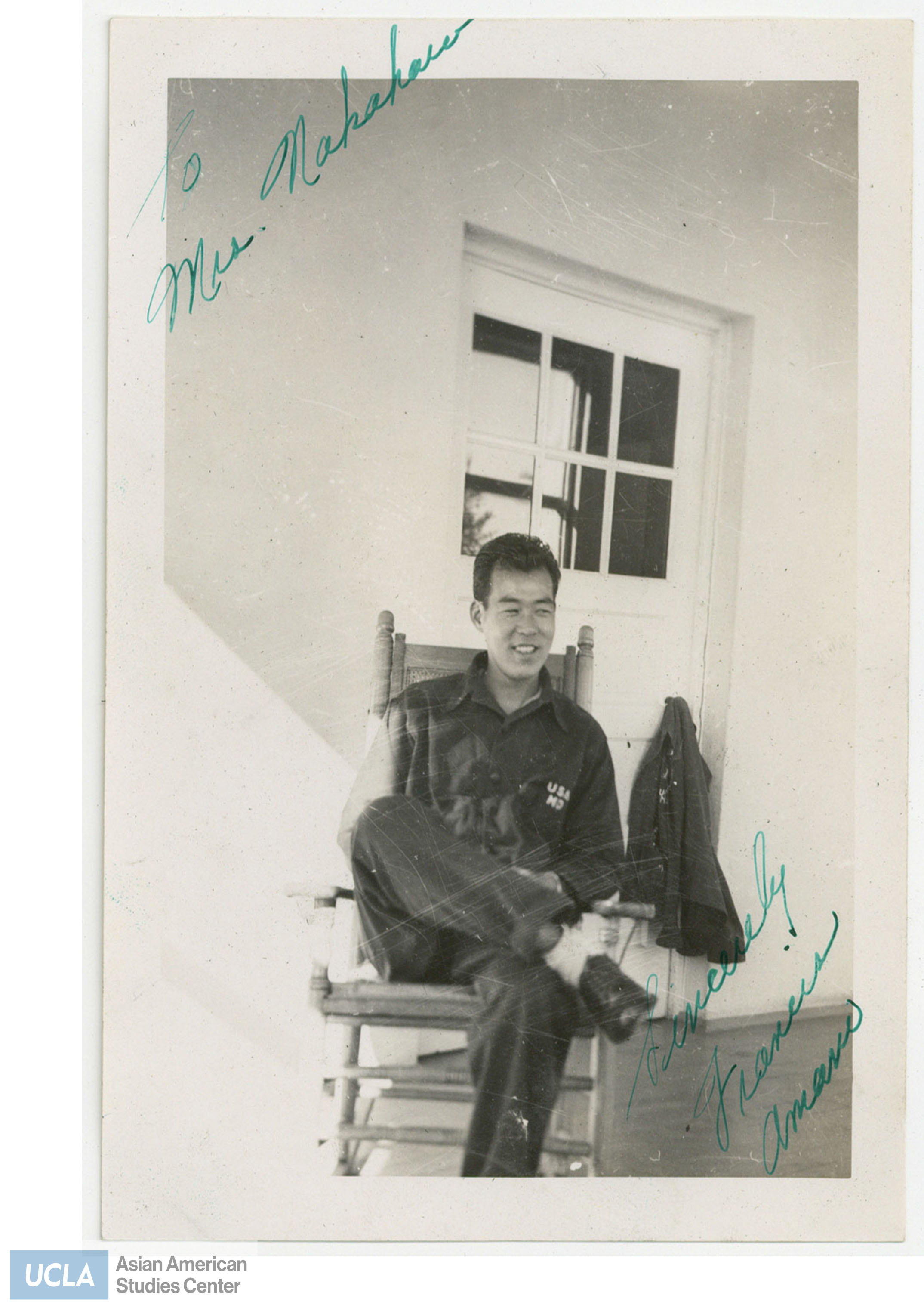 Francis  Amaru, a Nisei soldier. Back of photo includes text: 