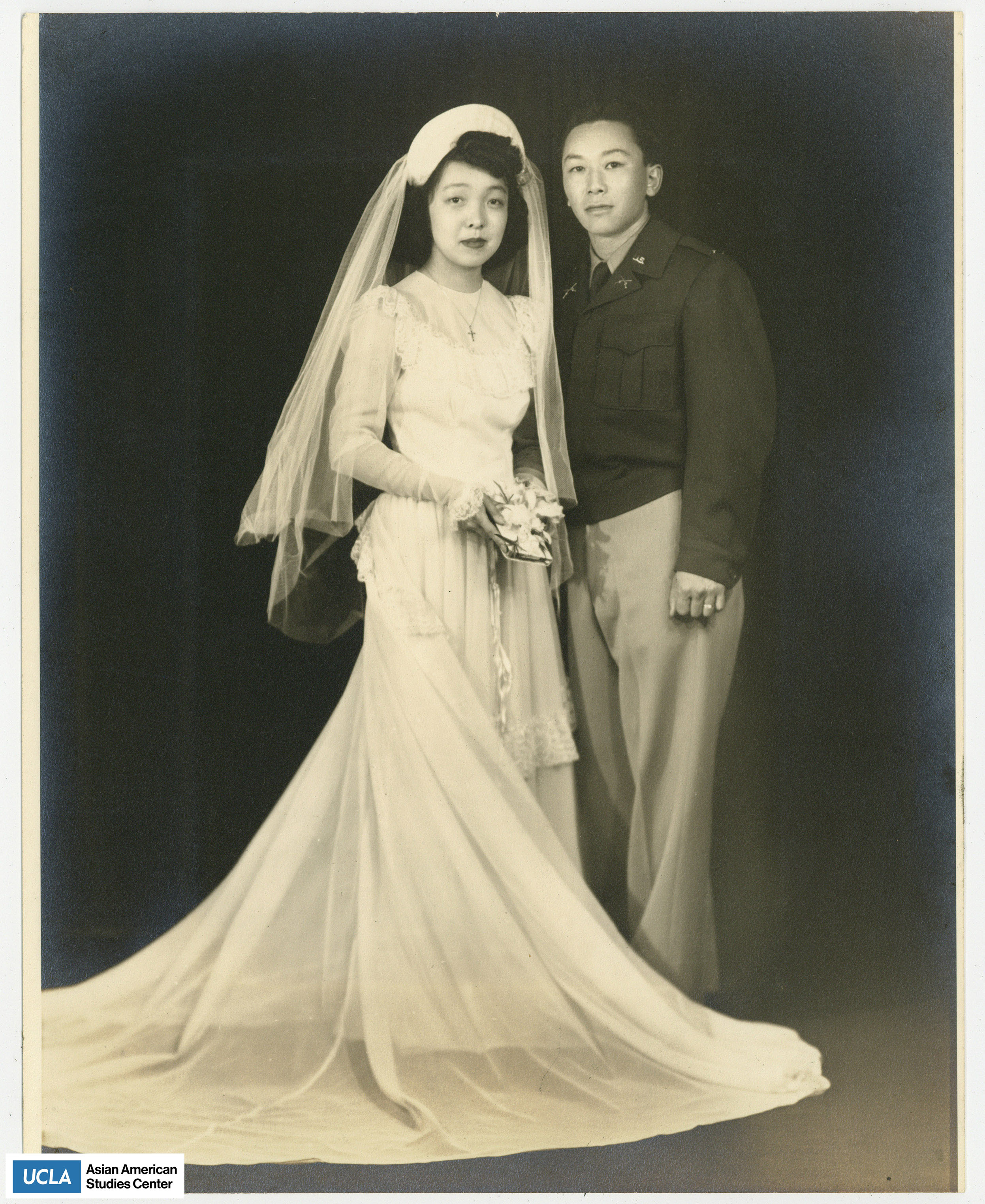 Wedding photo of a Nisei couple.