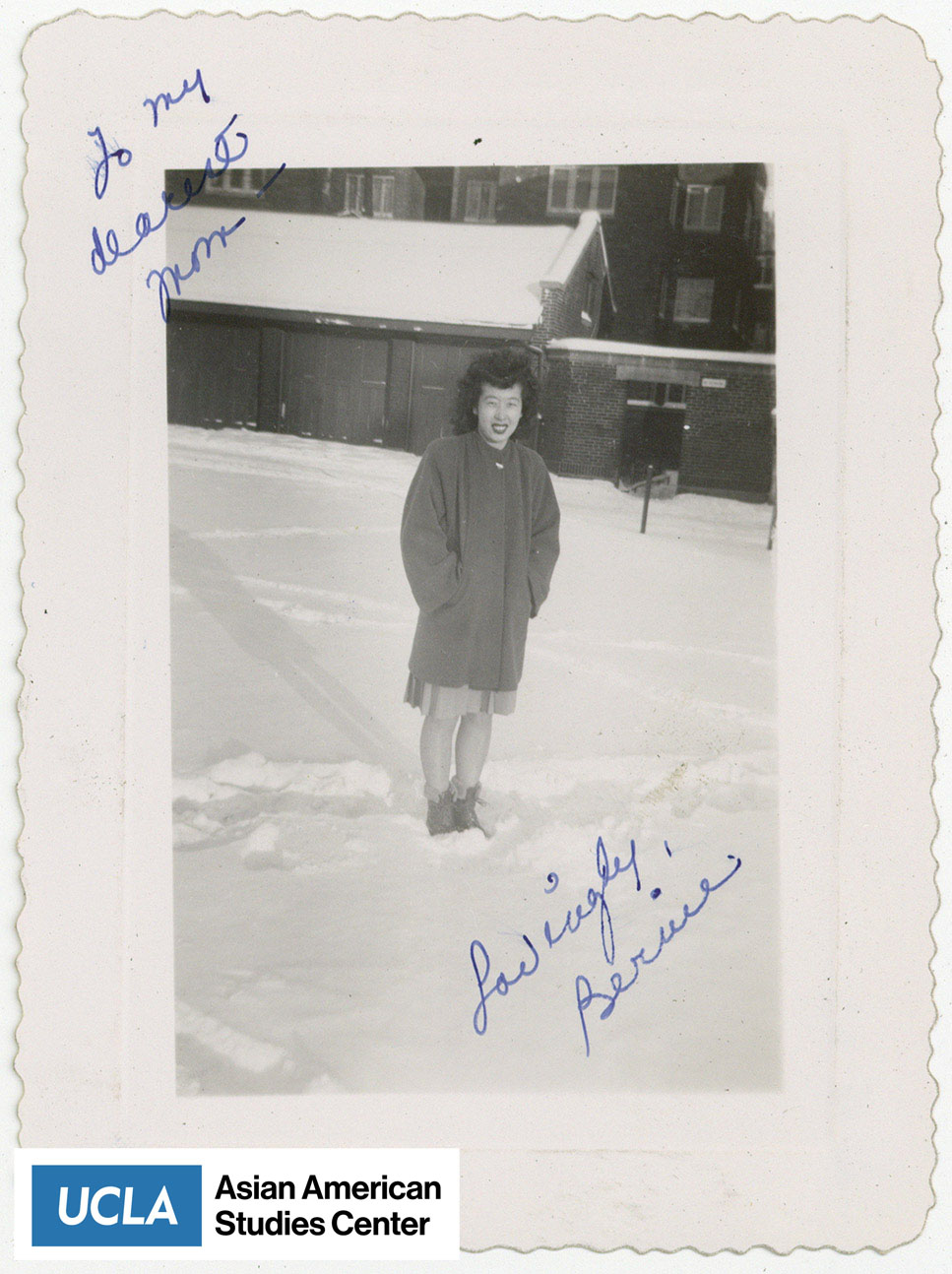 Photo of Bernie standing on snow. Text includes: 