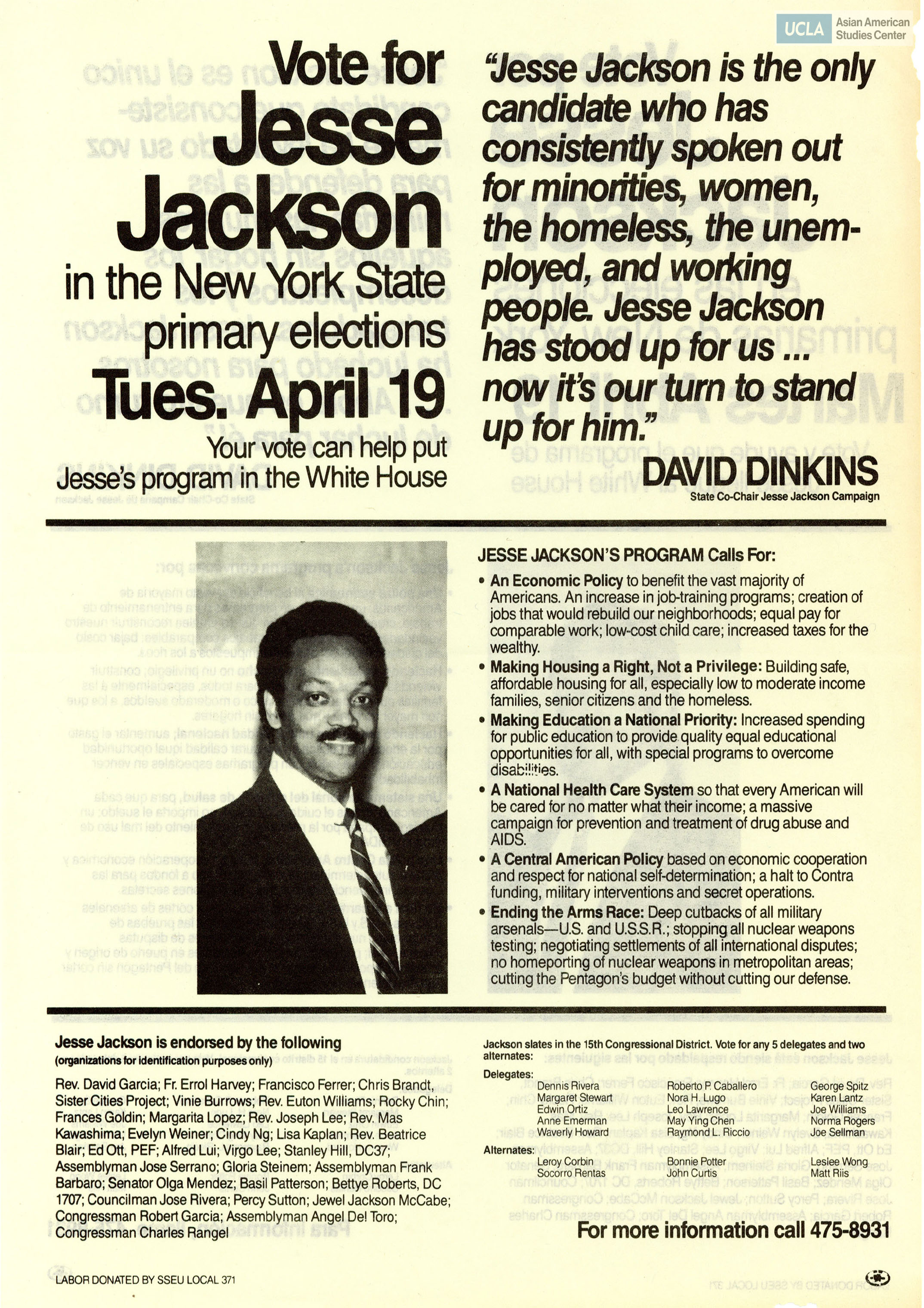 Vote for Jesse Jackson in the New York State primary elections.