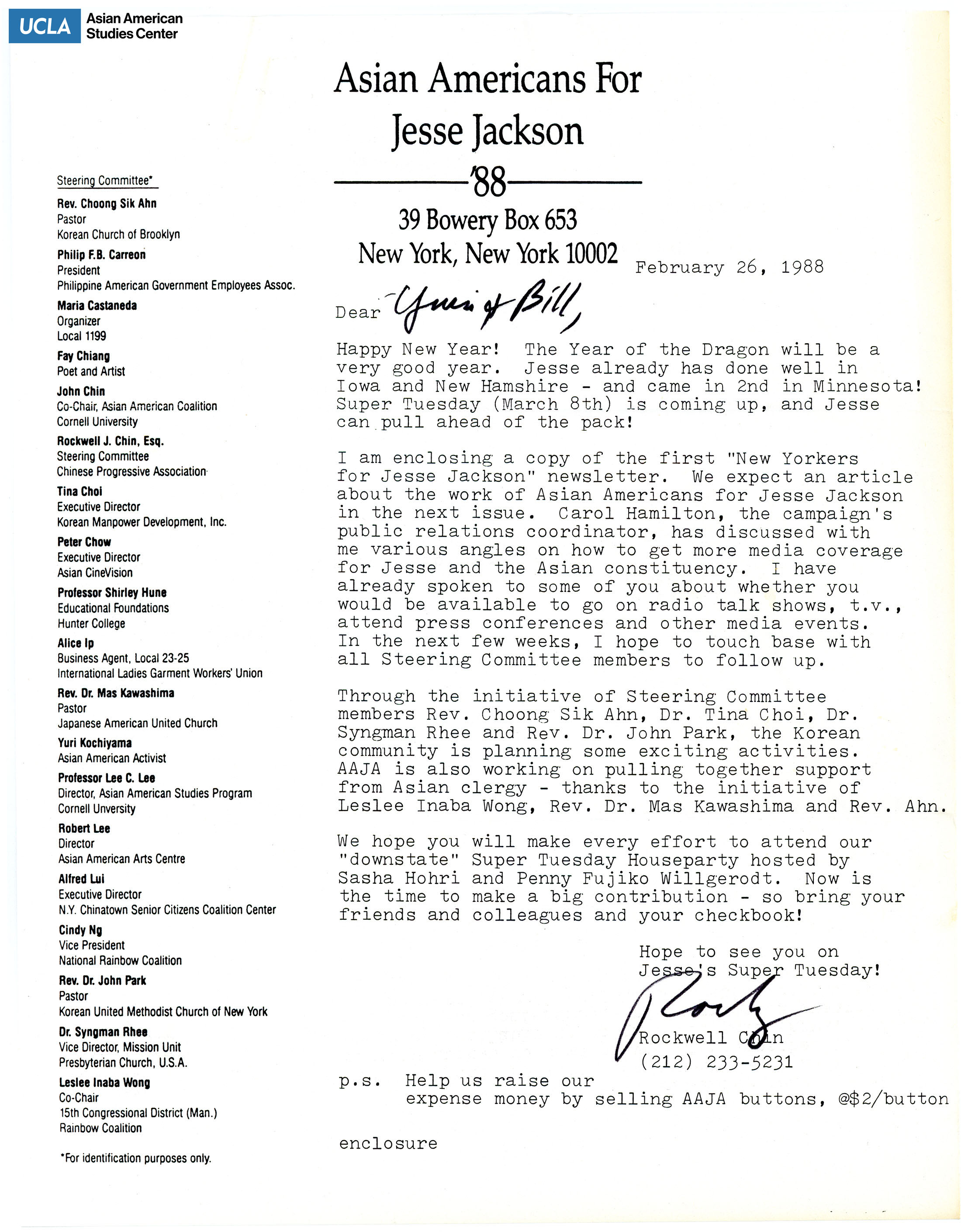 Rockwell Chin addressed Yuri and Bill on presidential candidate Jesse Jackson.
