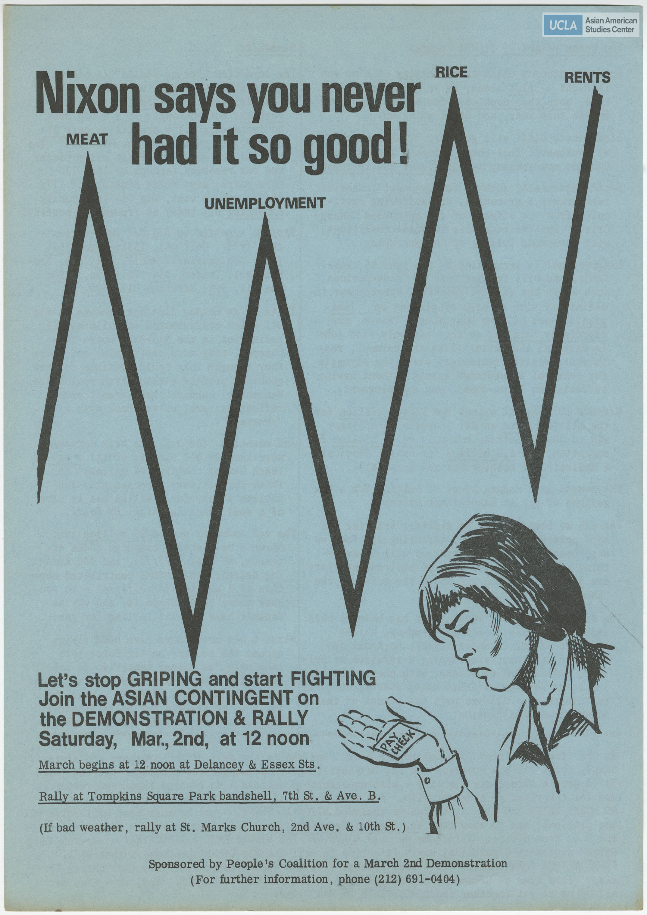 Flyer regarding a demonstration and rally in reaction to President Richard Nixon's economic measures on wage and price controls.