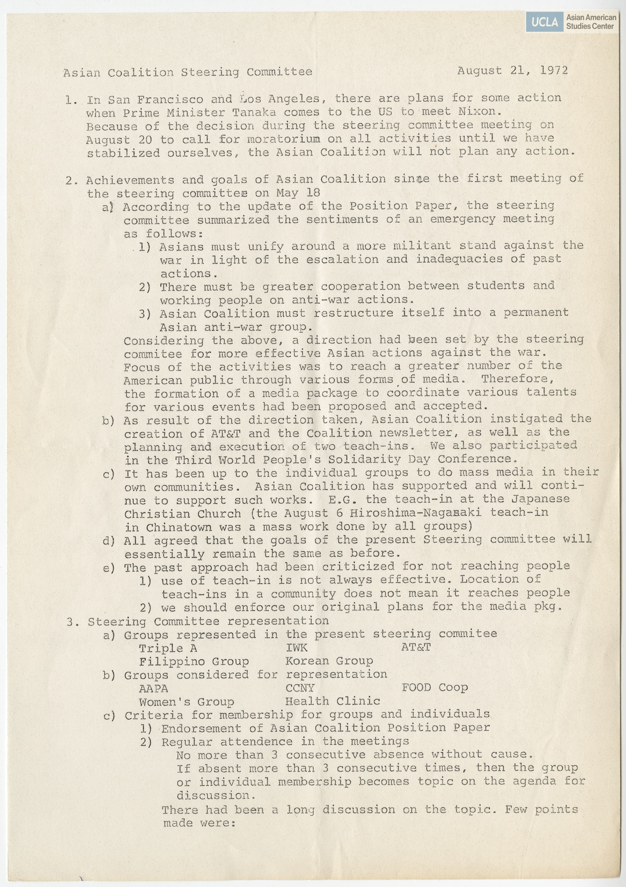 Meeting notes regarding plans, achievements, goals, and future activities.