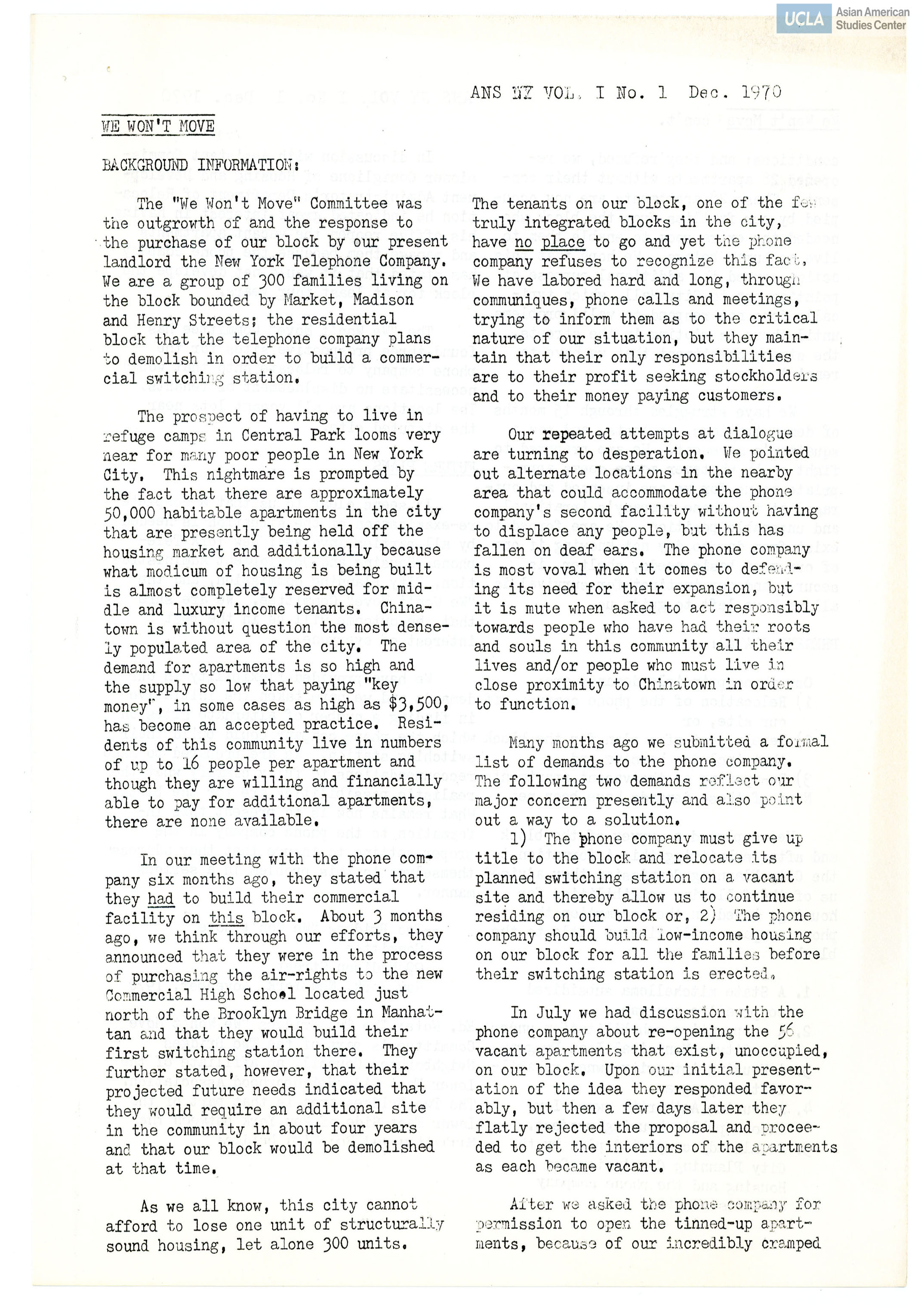Background information regarding the Asian News Services' committee and future plans.