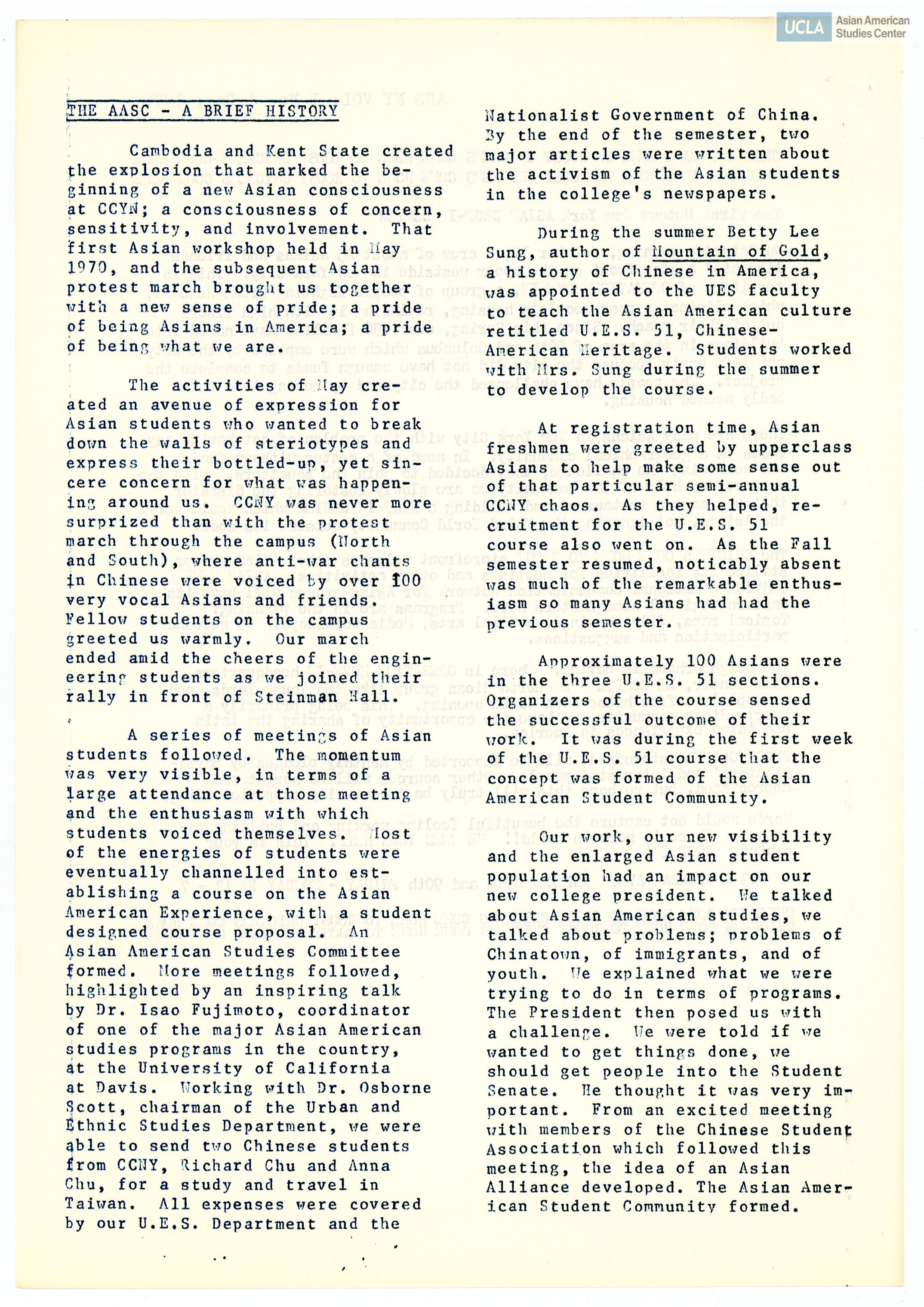 Brief history of the UCLA Asian American Studies Center (AASC) movement.