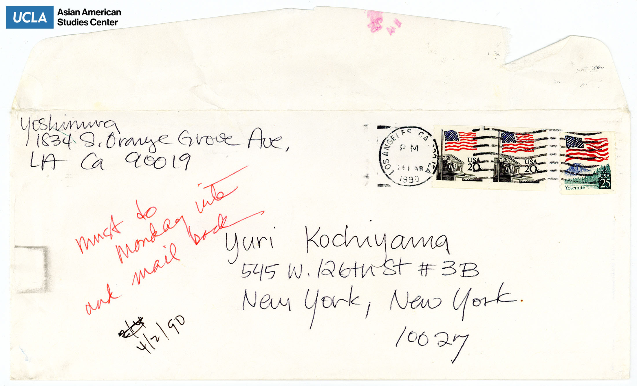 Envelope from Eveyln Yoshimura of Gidra to Yuri Kochiyama.